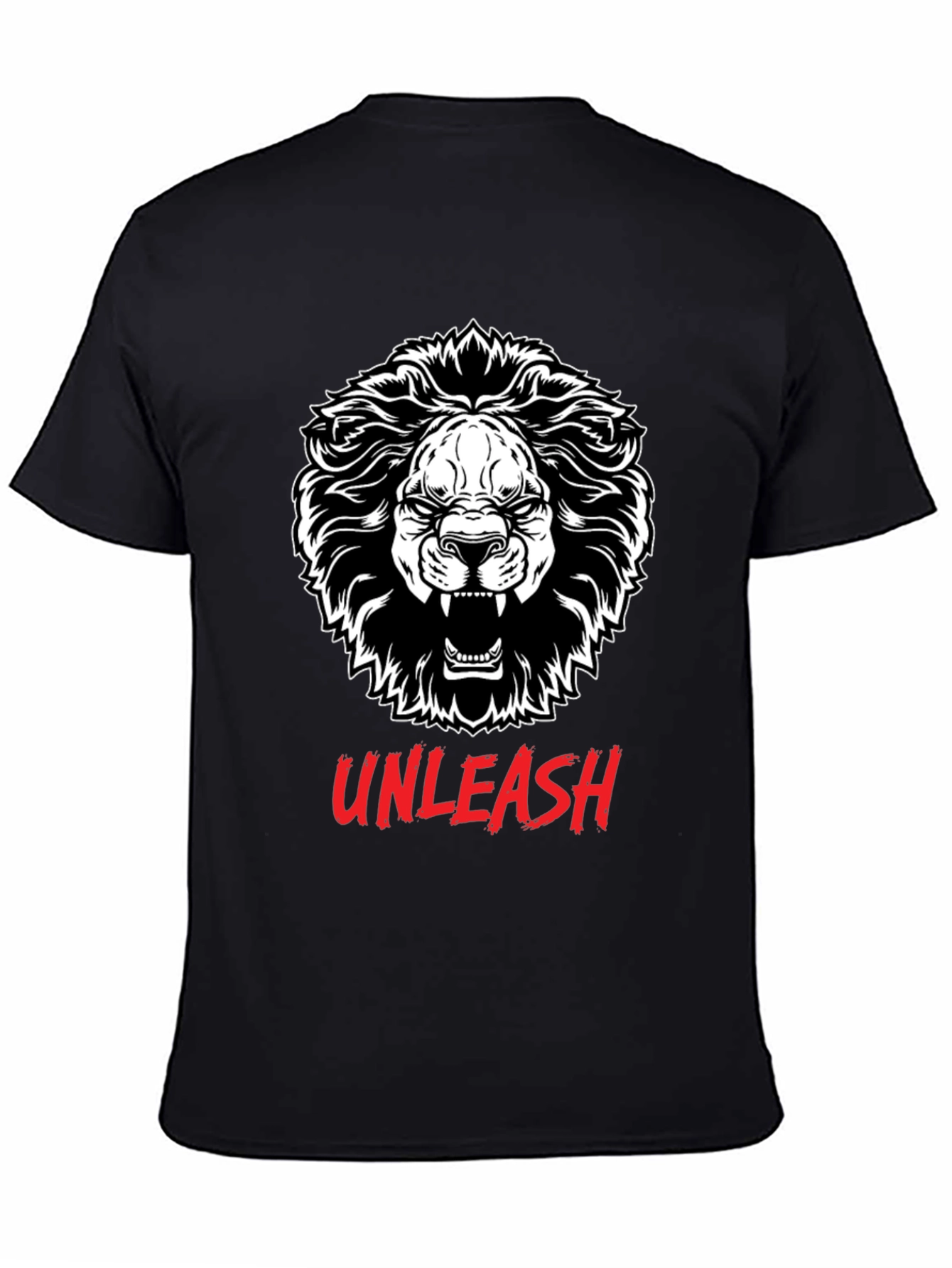 Unleash Lion Graphic Tee - Black Cotton T-Shirt