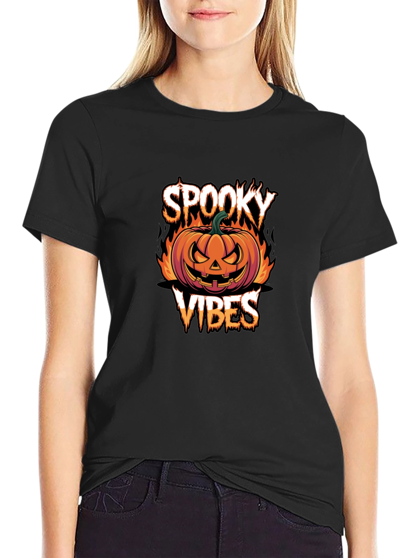 Spooky Vibes Halloween Graphic Tee - Black