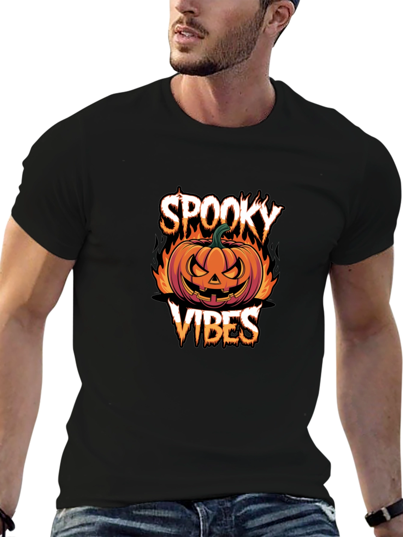Spooky Vibes Halloween Graphic Tee - Black