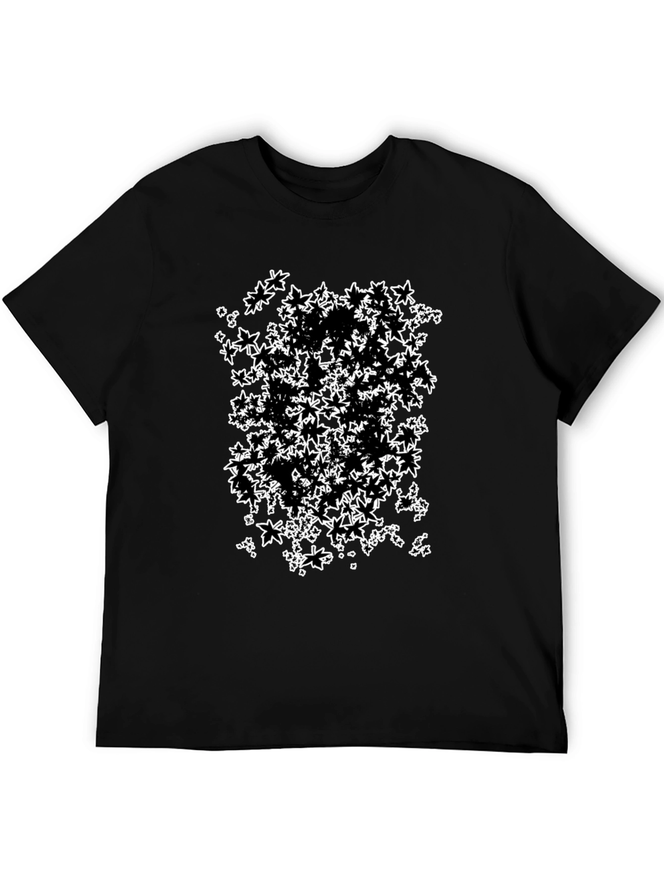 Abstract Maple Leaf Print Black T-Shirt