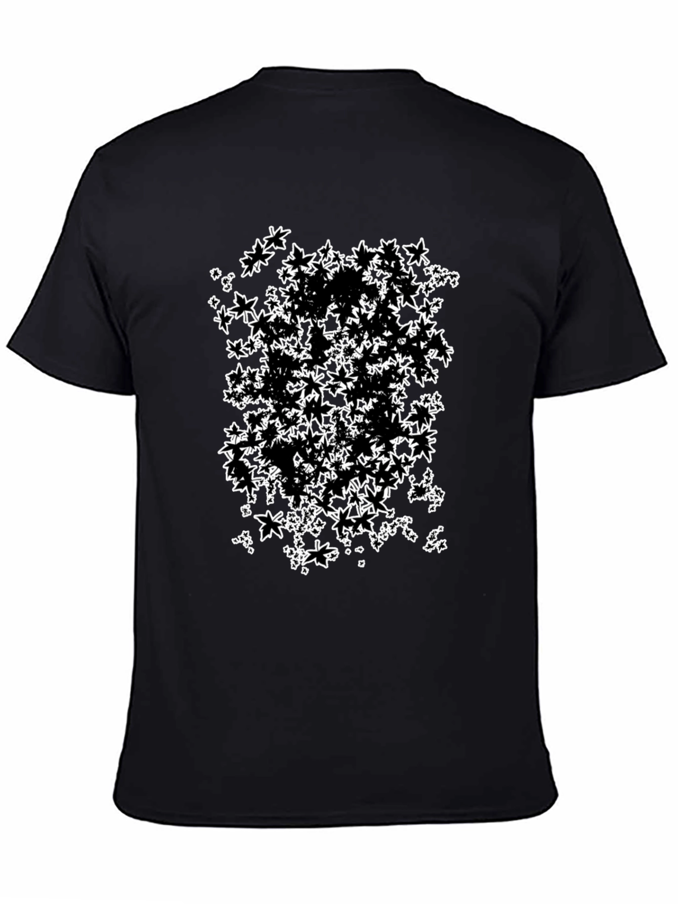 Abstract Maple Leaf Print Black T-Shirt