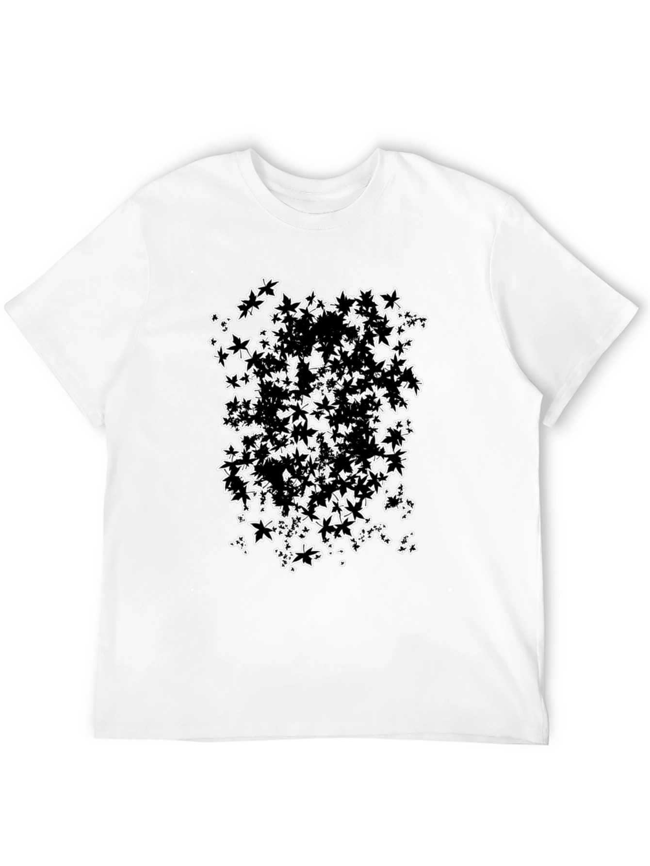 Abstract Maple Leaf Print Black T-Shirt