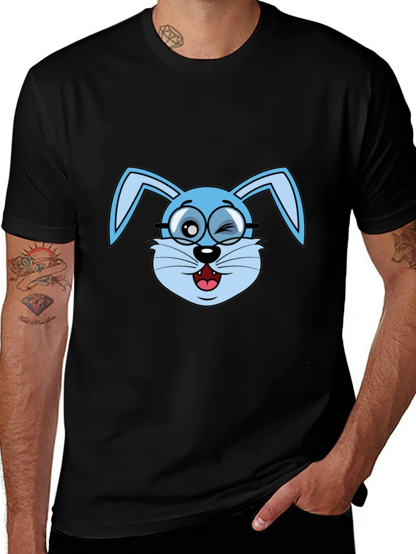 Funny Winking Bunny T-Shirt - Black Cotton Tee