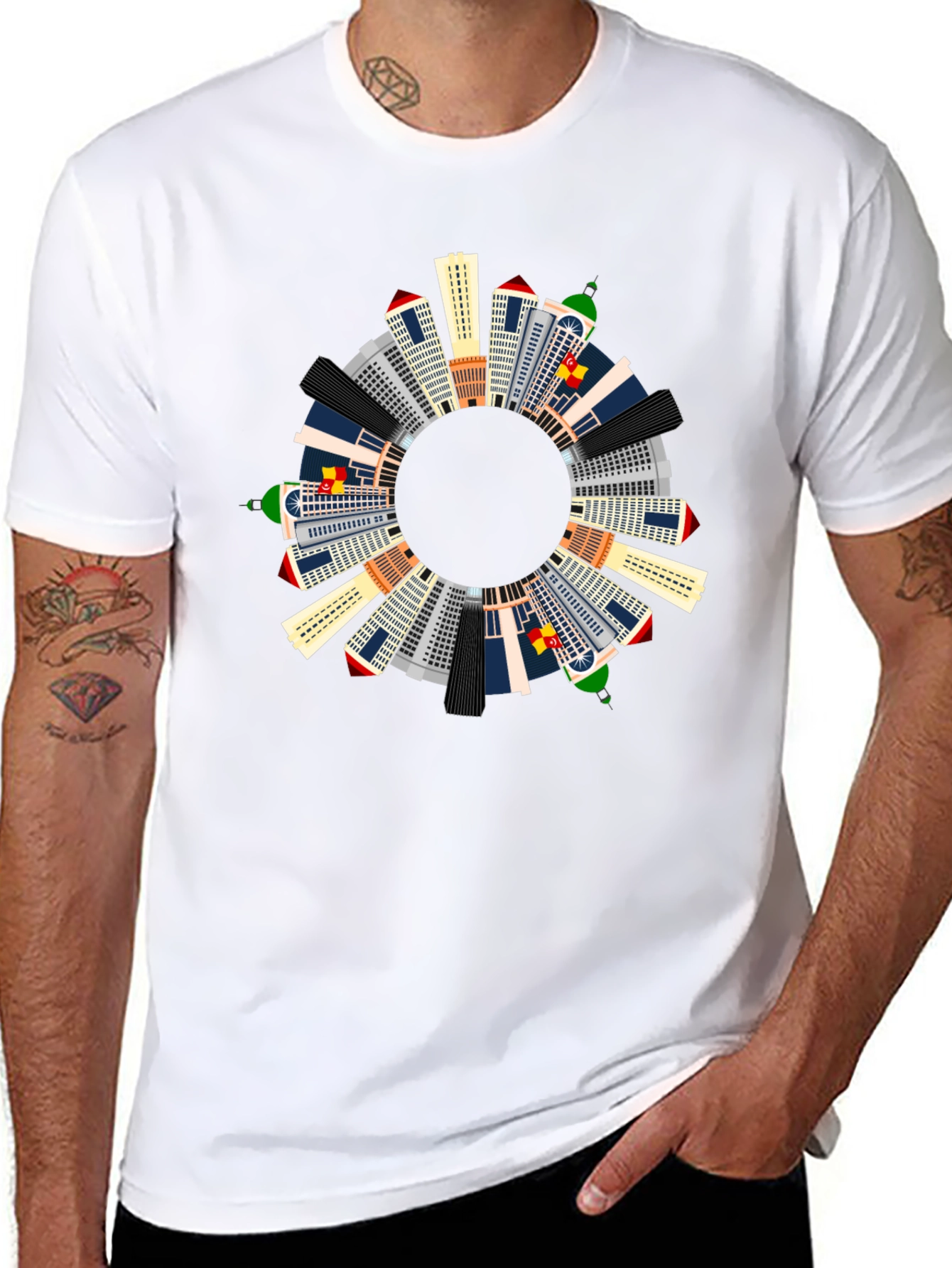 Cityscape Ring Graphic T-Shirt - Unique Urban Design