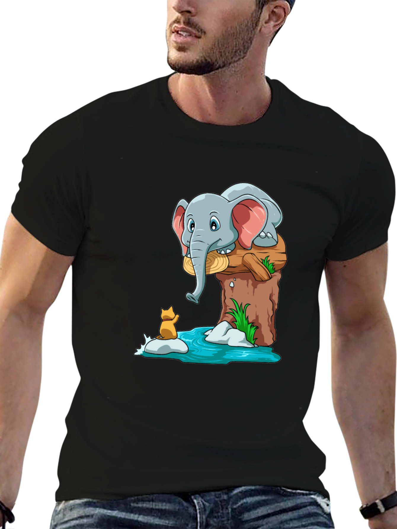 Elephant and Fox Graphic T-Shirt - Cute Cartoon Design