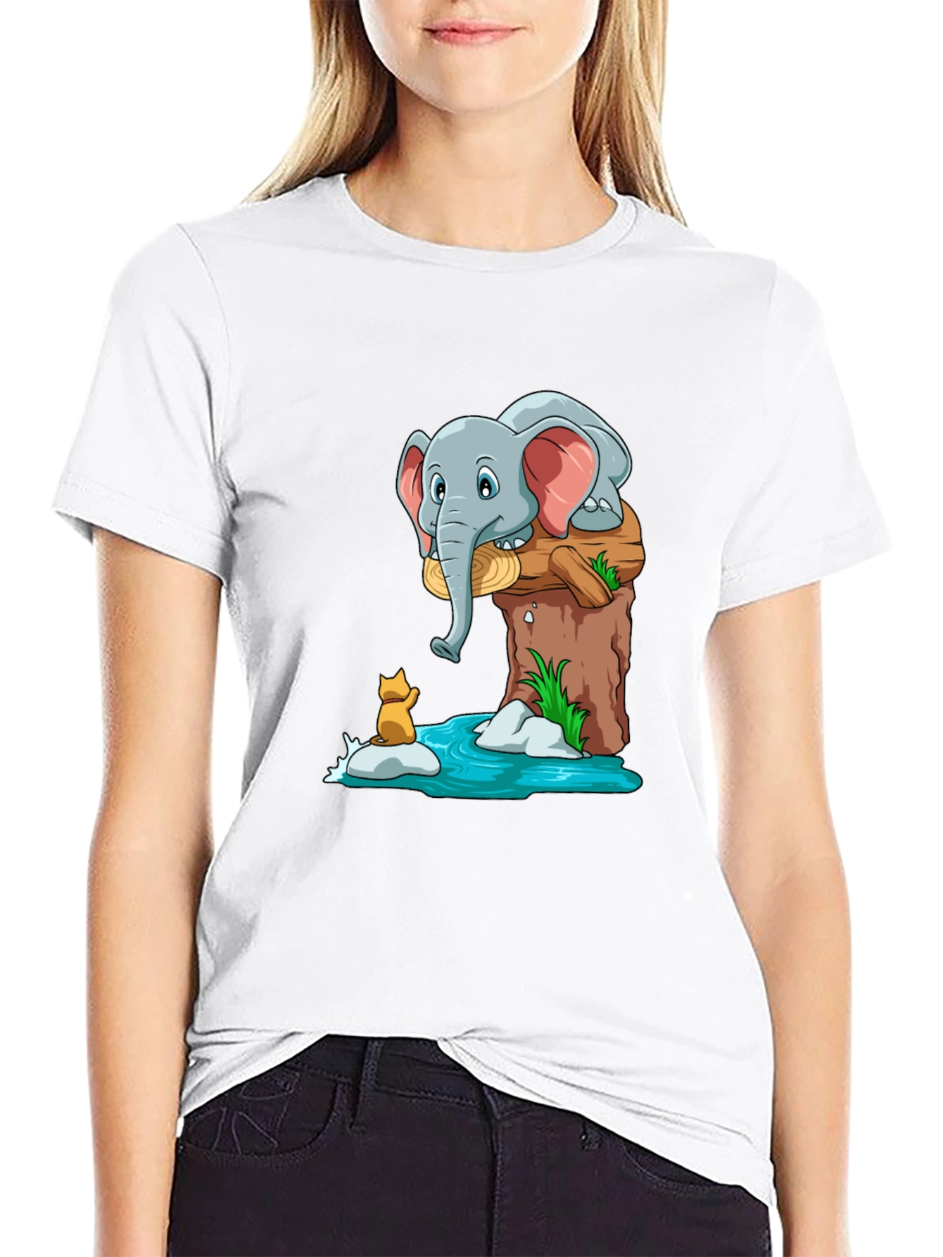 Elephant and Fox Graphic T-Shirt - Cute Cartoon Design