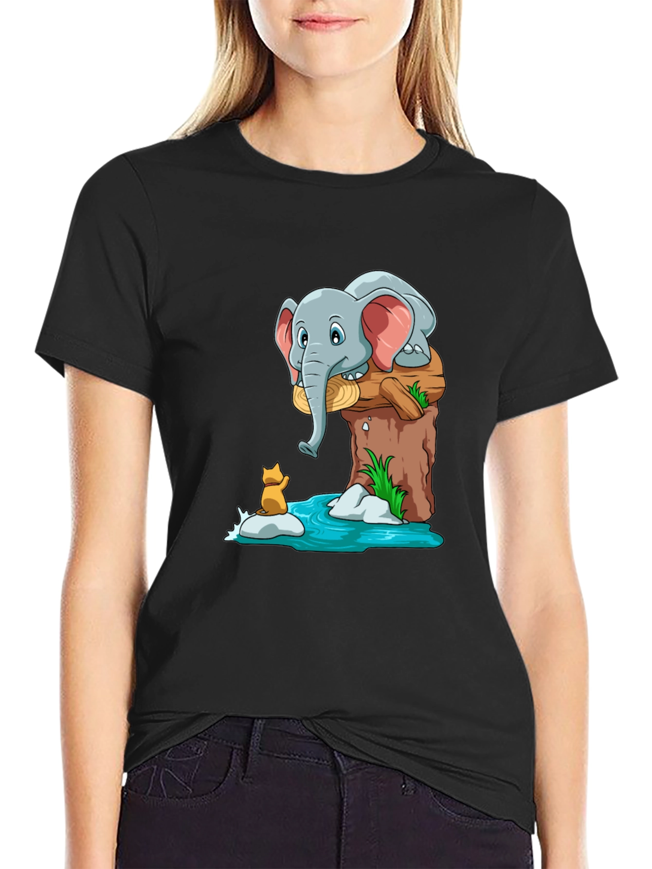 Elephant and Fox Graphic T-Shirt - Cute Cartoon Design
