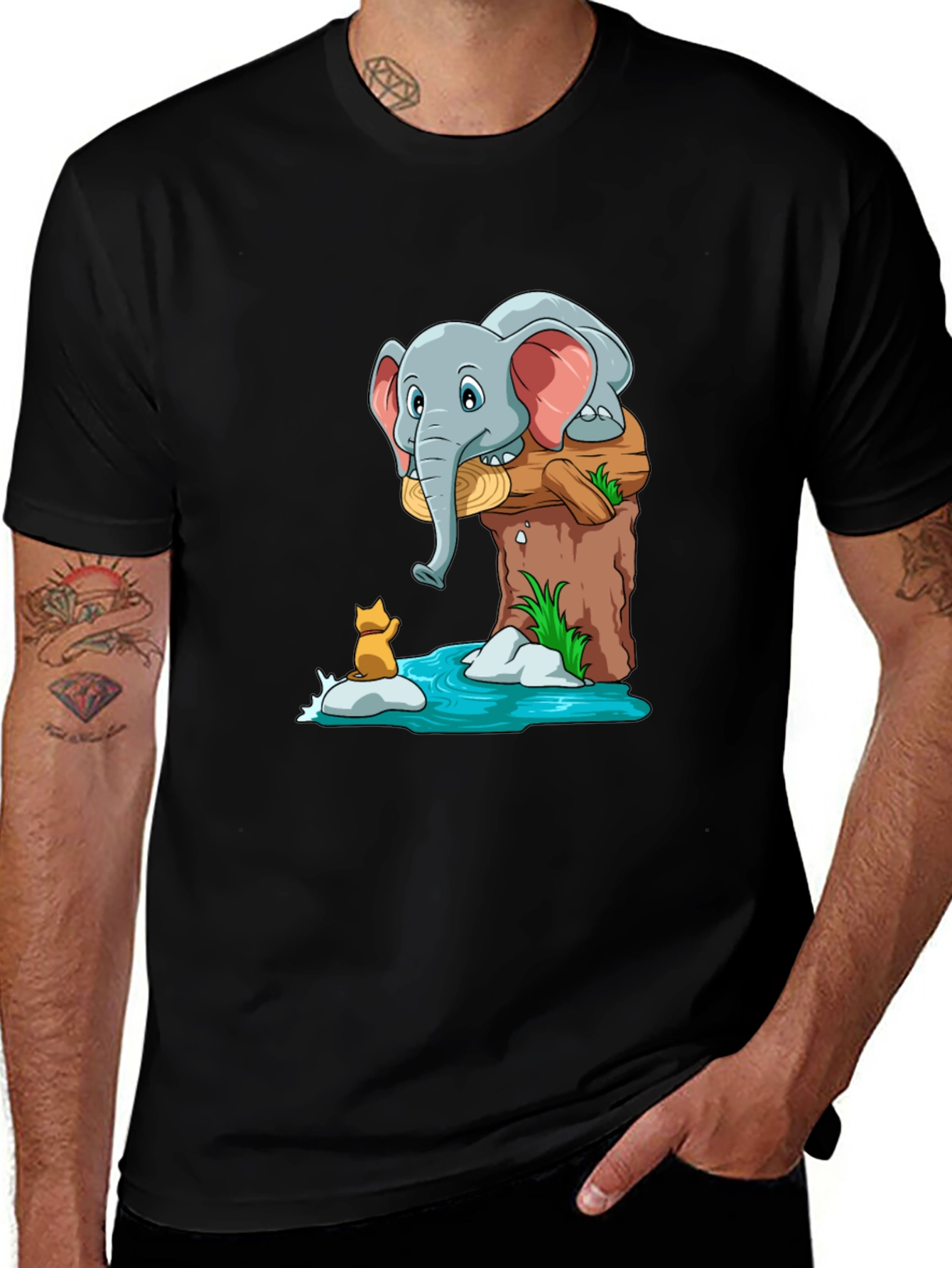 Elephant and Fox Graphic T-Shirt - Cute Cartoon Design