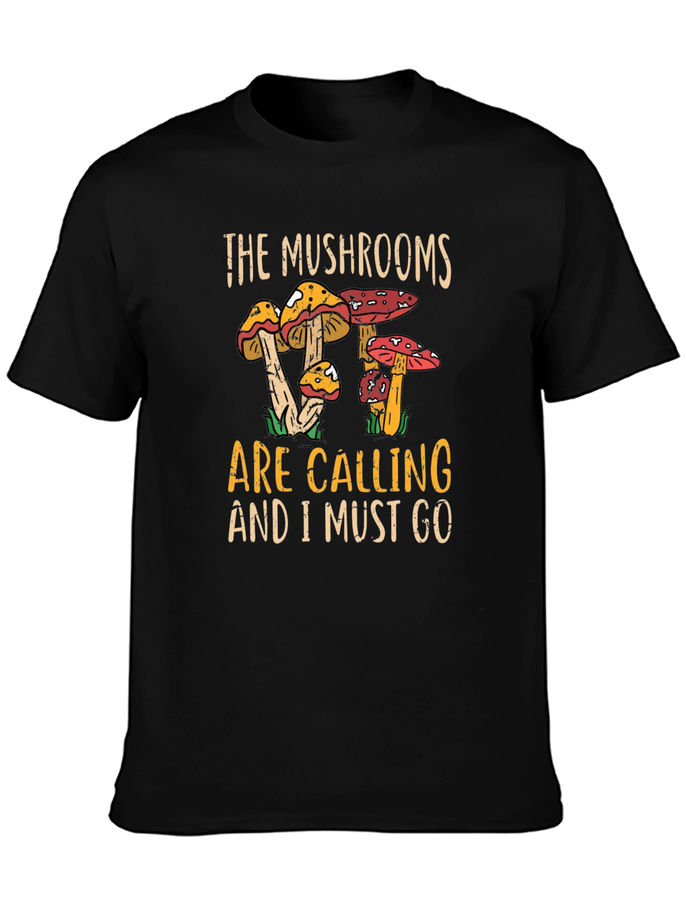 The Mushrooms Are Calling Black Graphic Tee