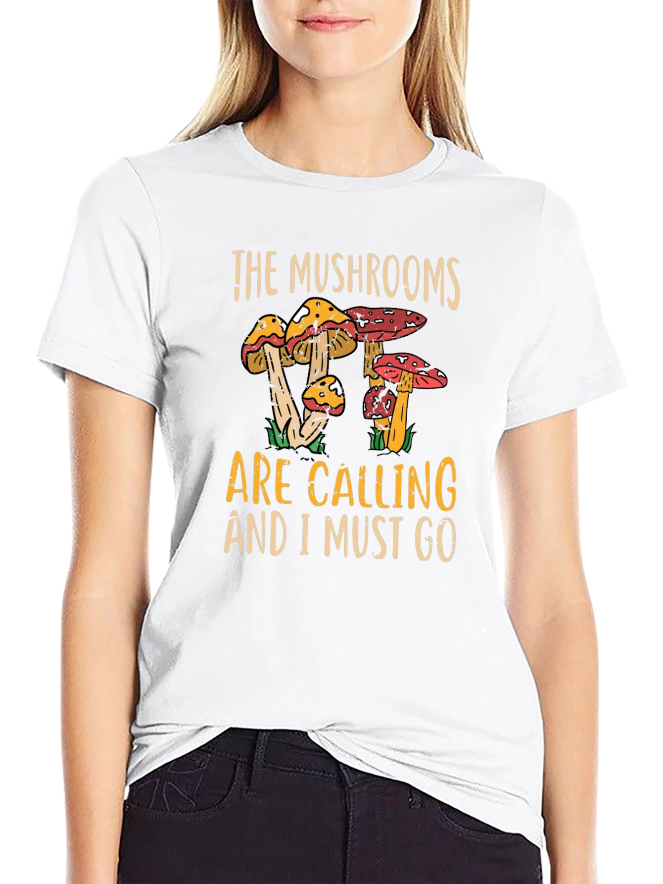 The Mushrooms Are Calling Black Graphic Tee