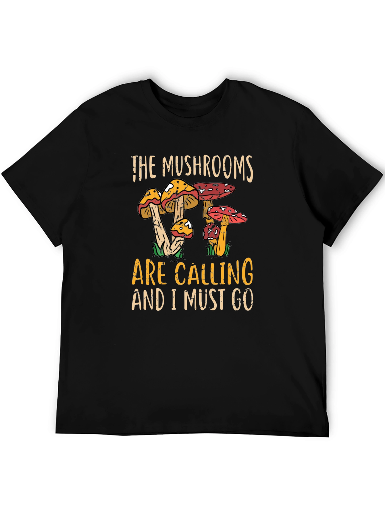 The Mushrooms Are Calling Black Graphic Tee