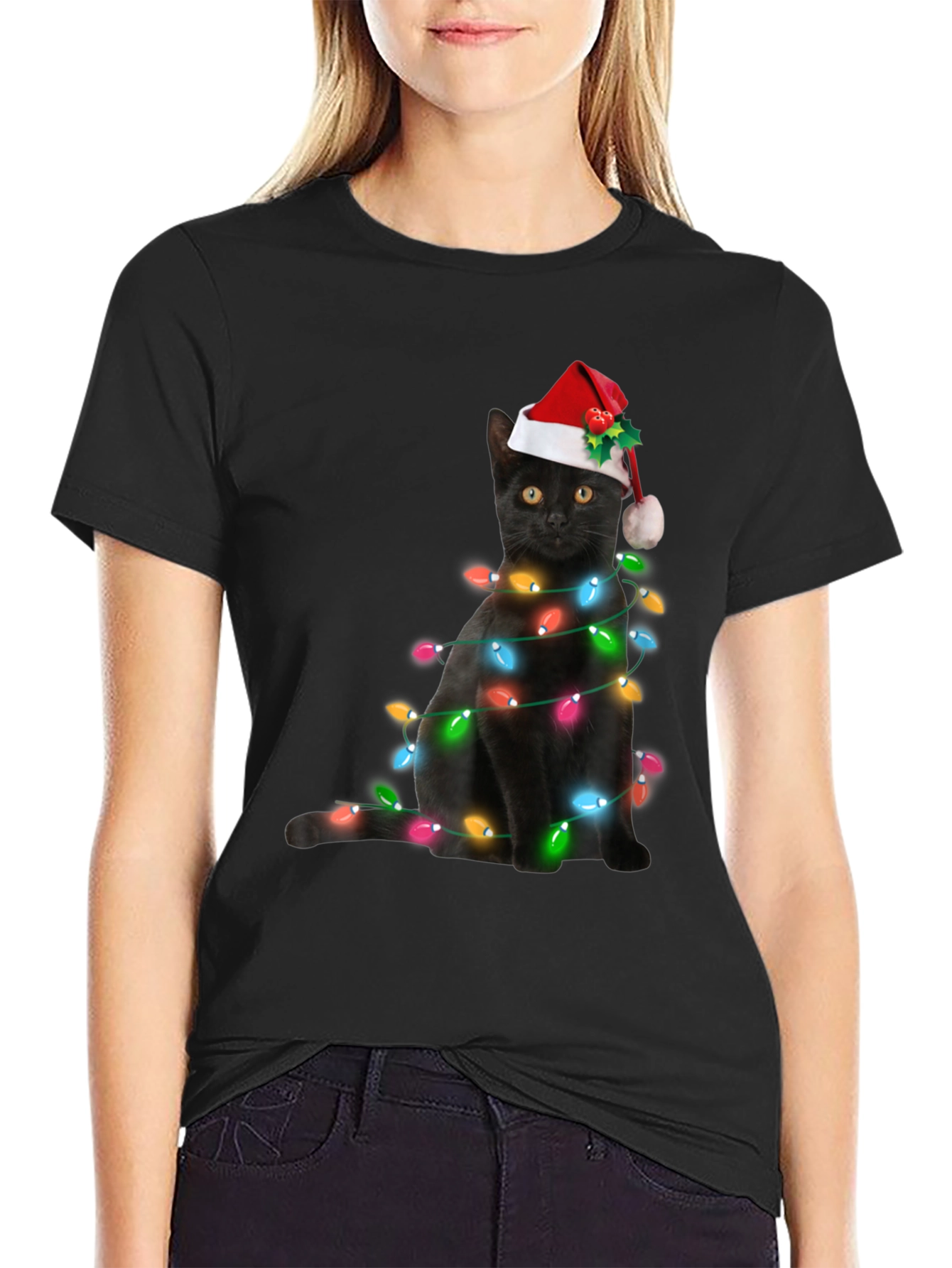 Festive Cat Christmas Lights T-Shirt