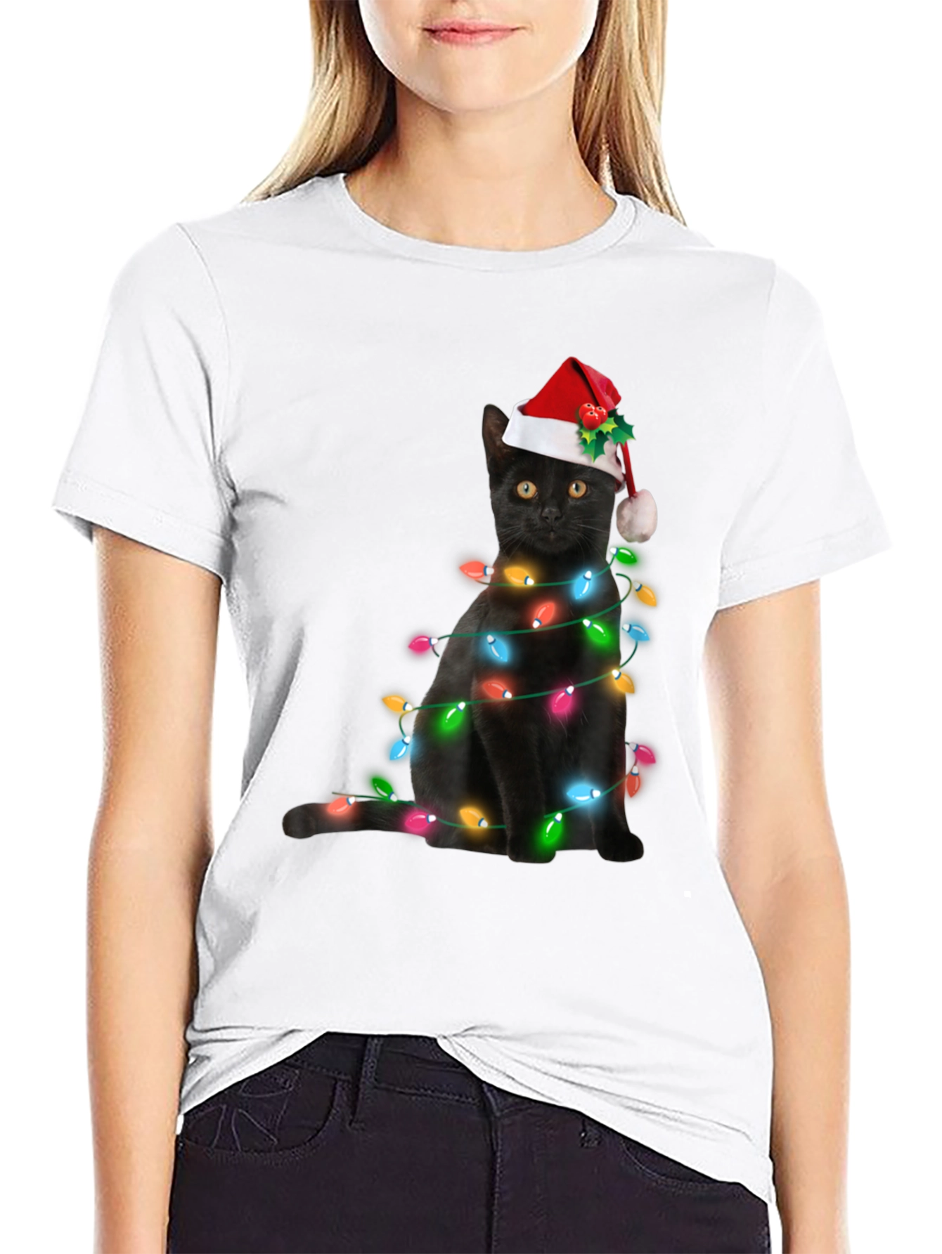 Festive Cat Christmas Lights T-Shirt
