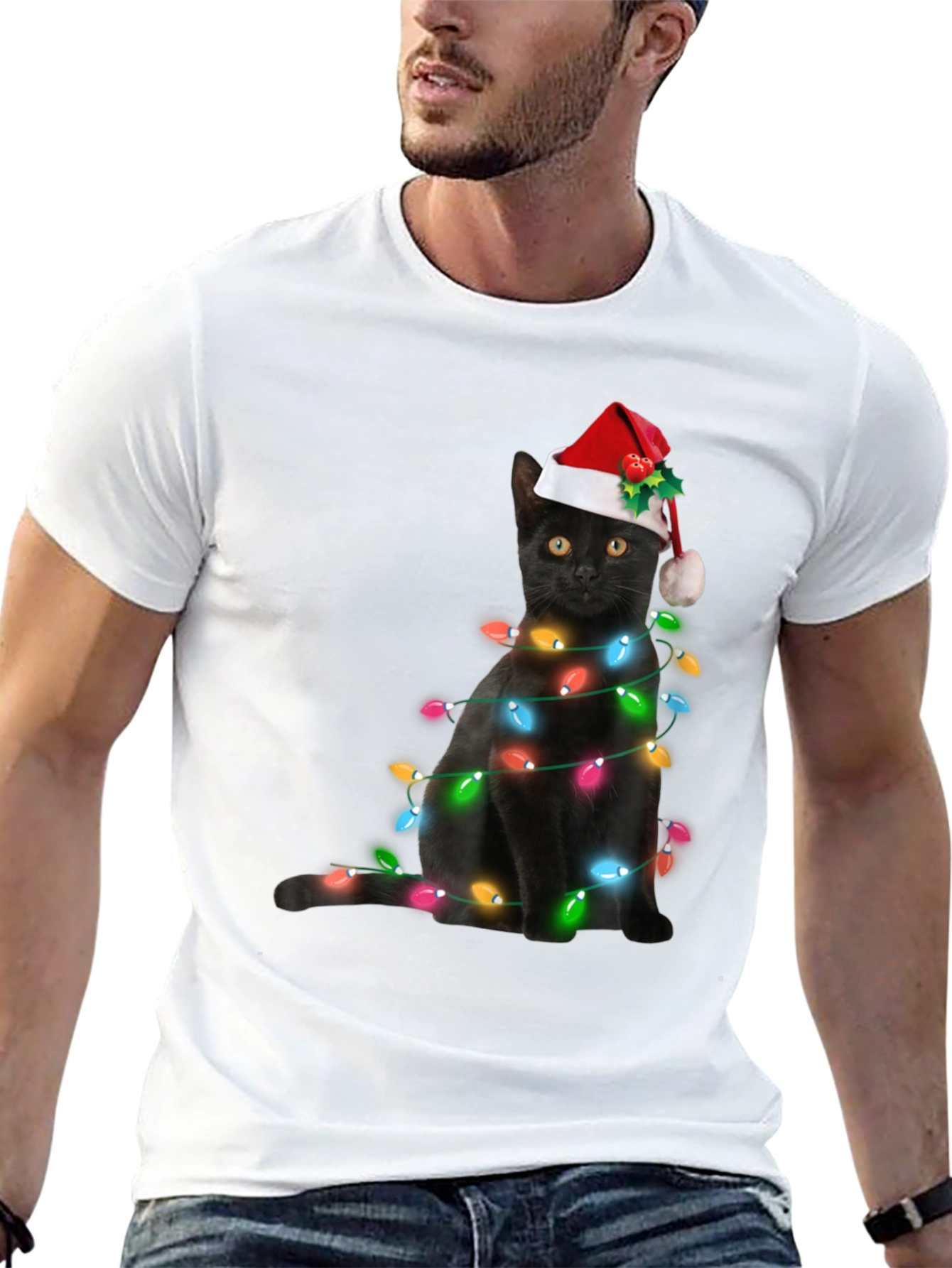 Festive Cat Christmas Lights T-Shirt