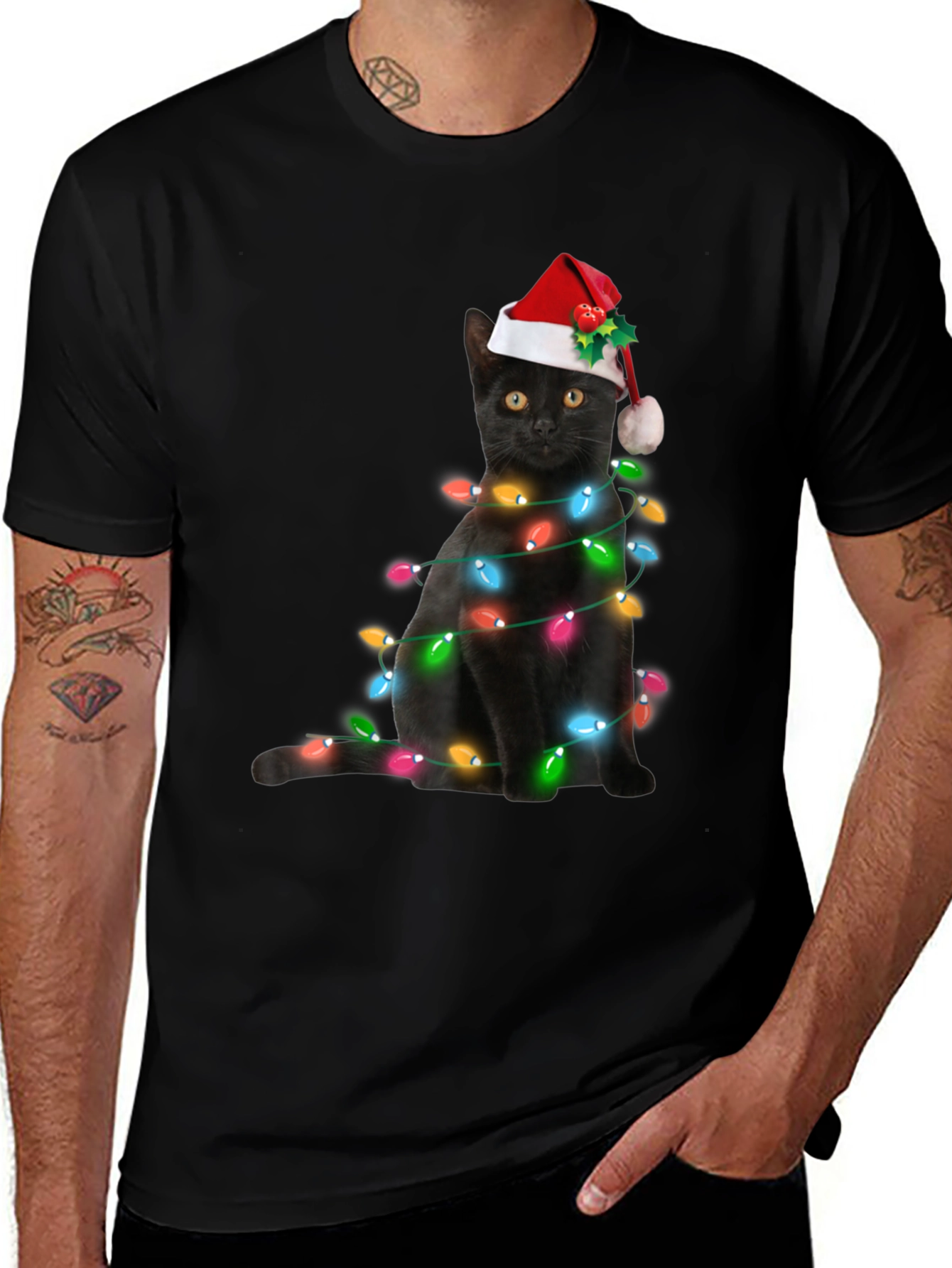 Festive Cat Christmas Lights T-Shirt