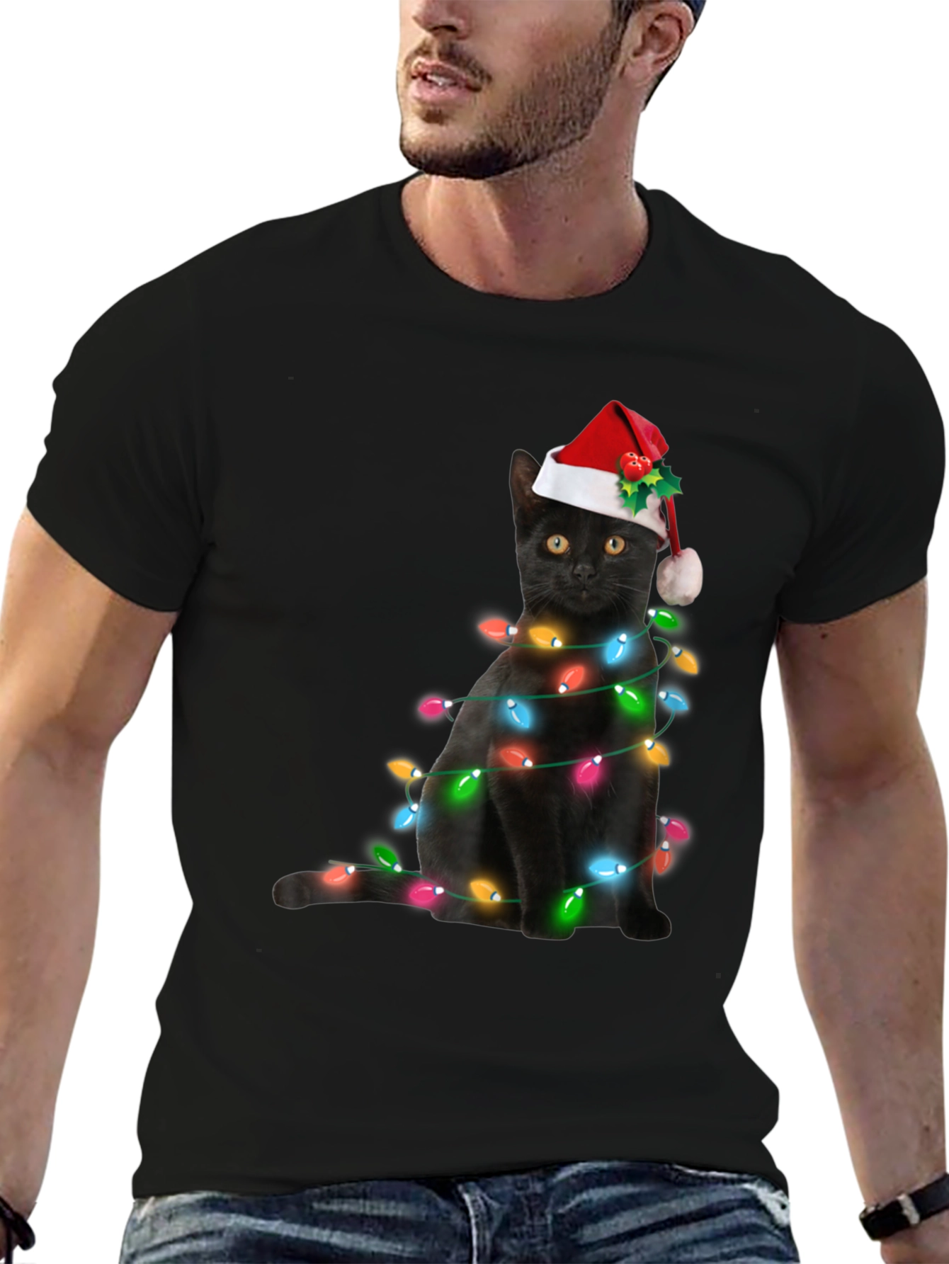 Festive Cat Christmas Lights T-Shirt
