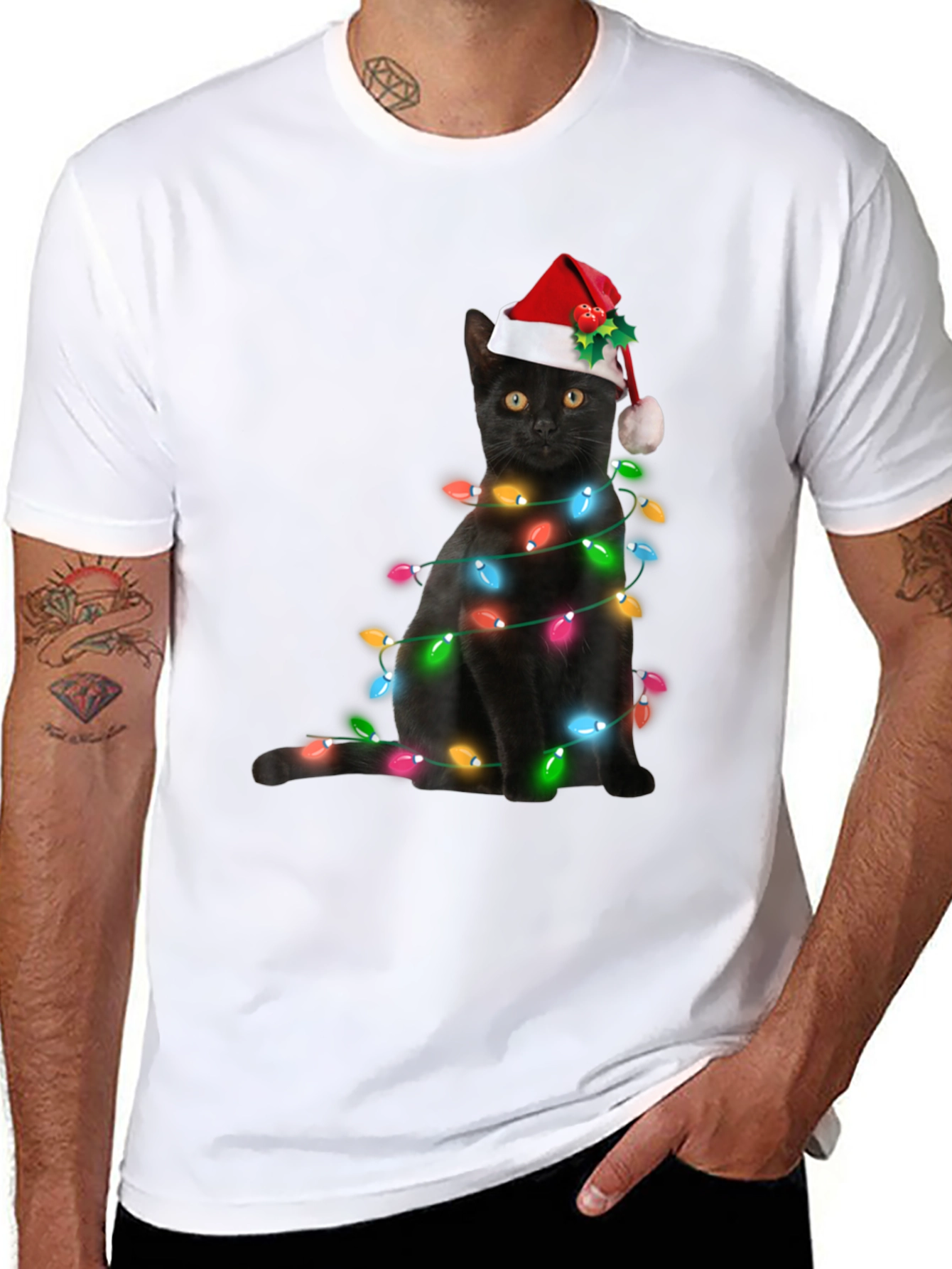 Festive Cat Christmas Lights T-Shirt