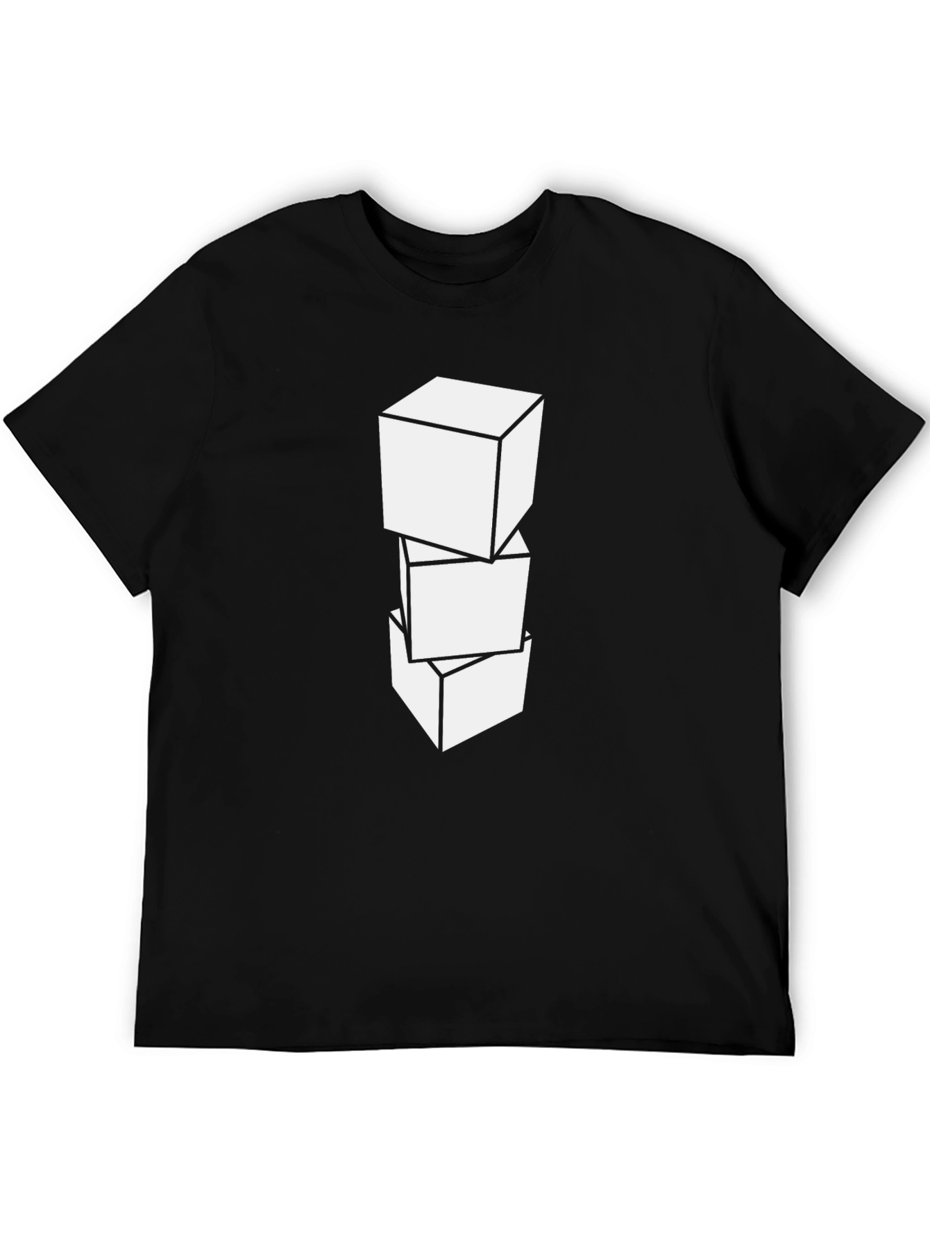 Geometric Cube Graphic Tee - Casual Black T-Shirt