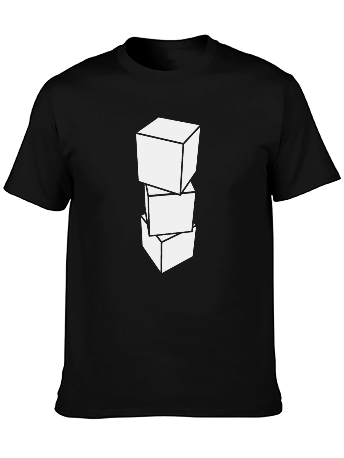 Geometric Cube Graphic Tee - Casual Black T-Shirt