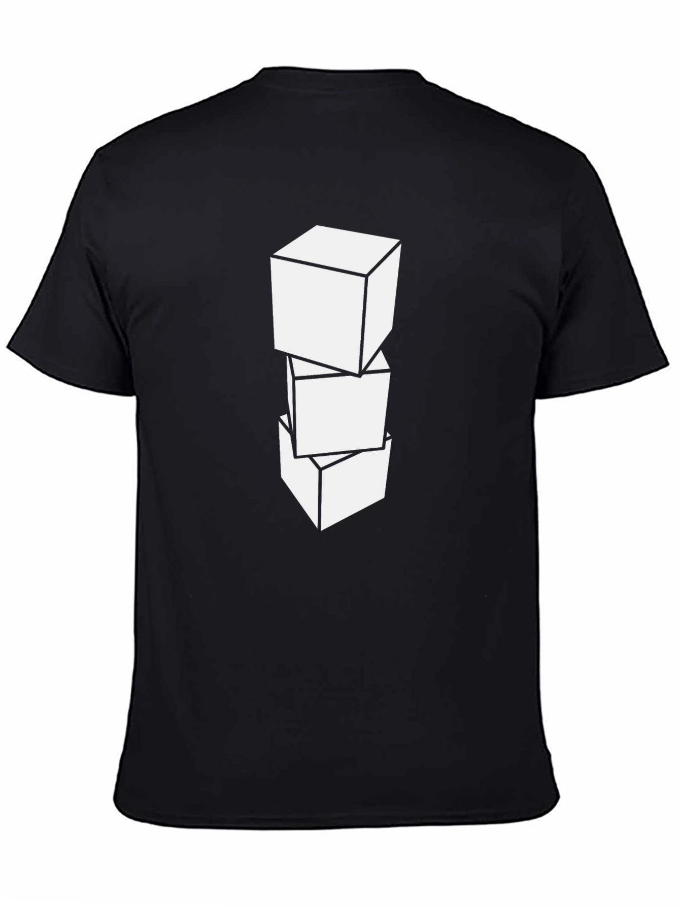 Geometric Cube Graphic Tee - Casual Black T-Shirt