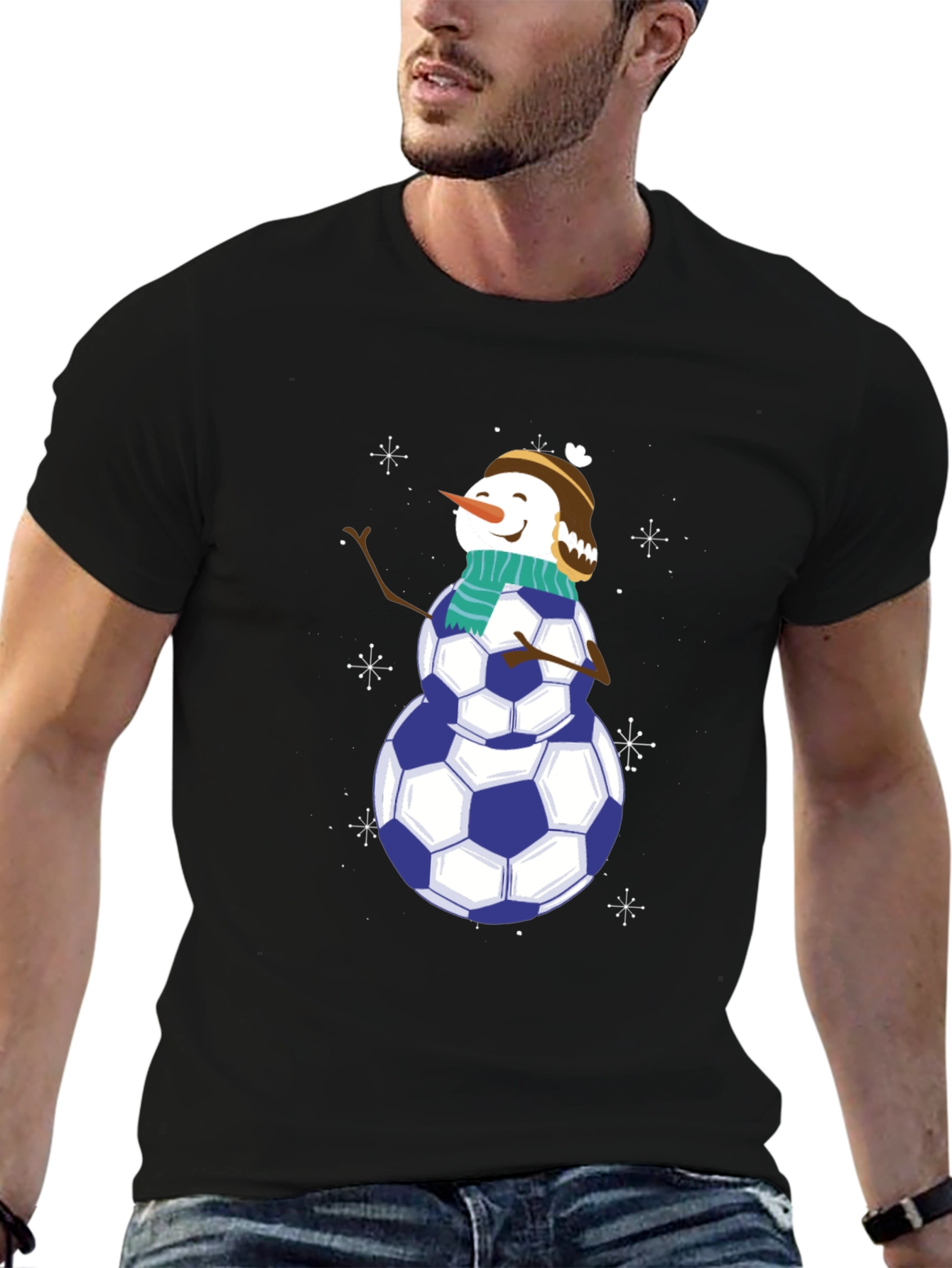 Soccer Snowman Graphic Tee - Black