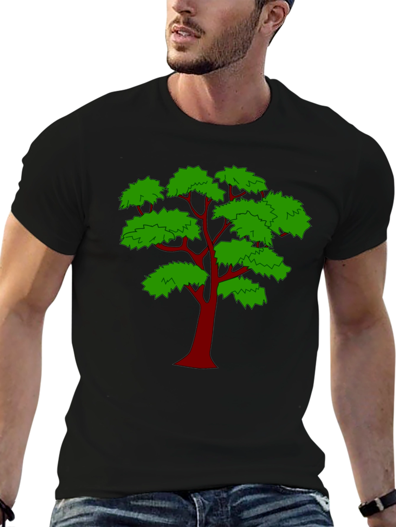 Unique Tree Graphic Print Black T-Shirt