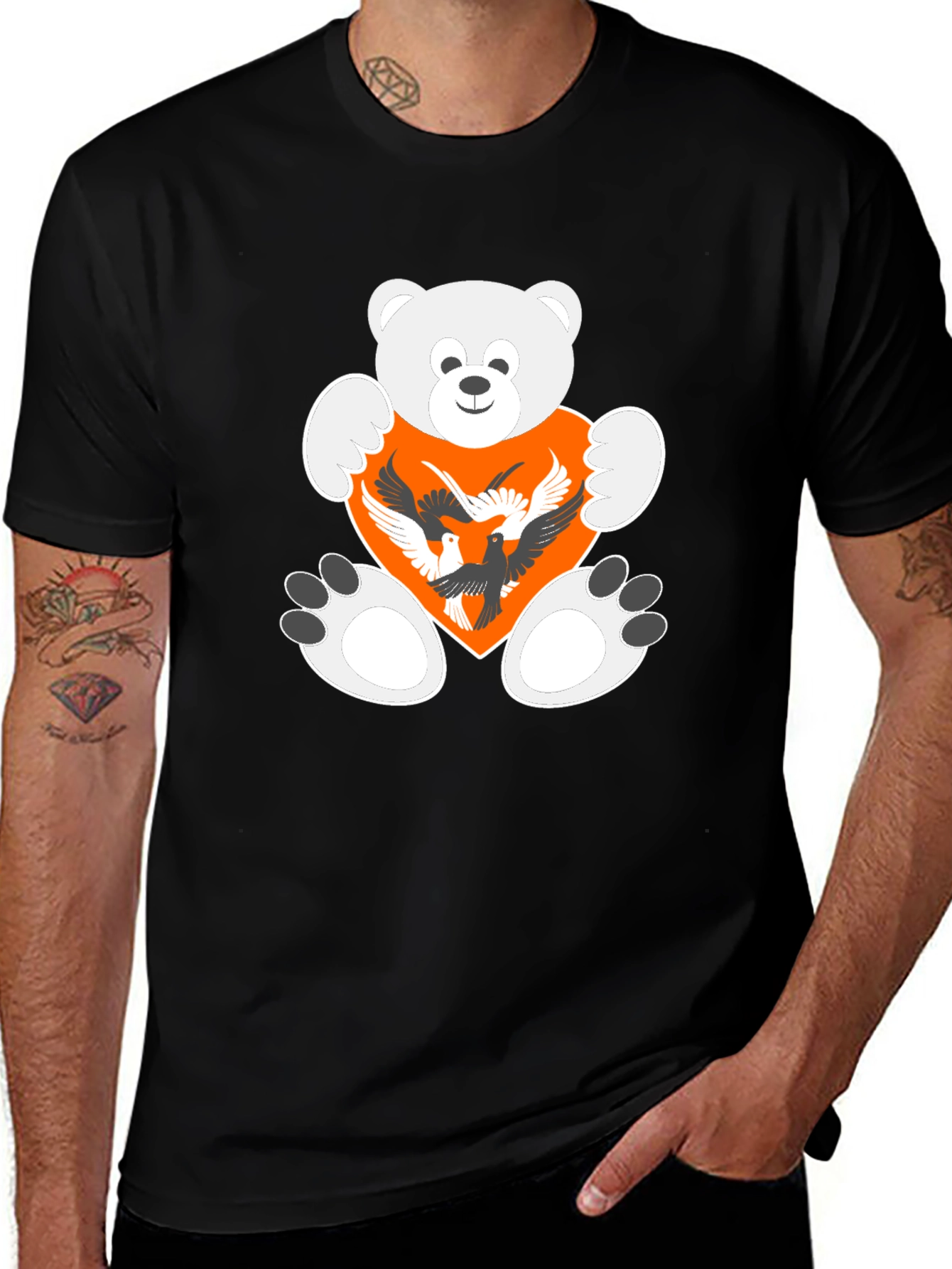 Teddy Bear Heart Birds Graphic Tee