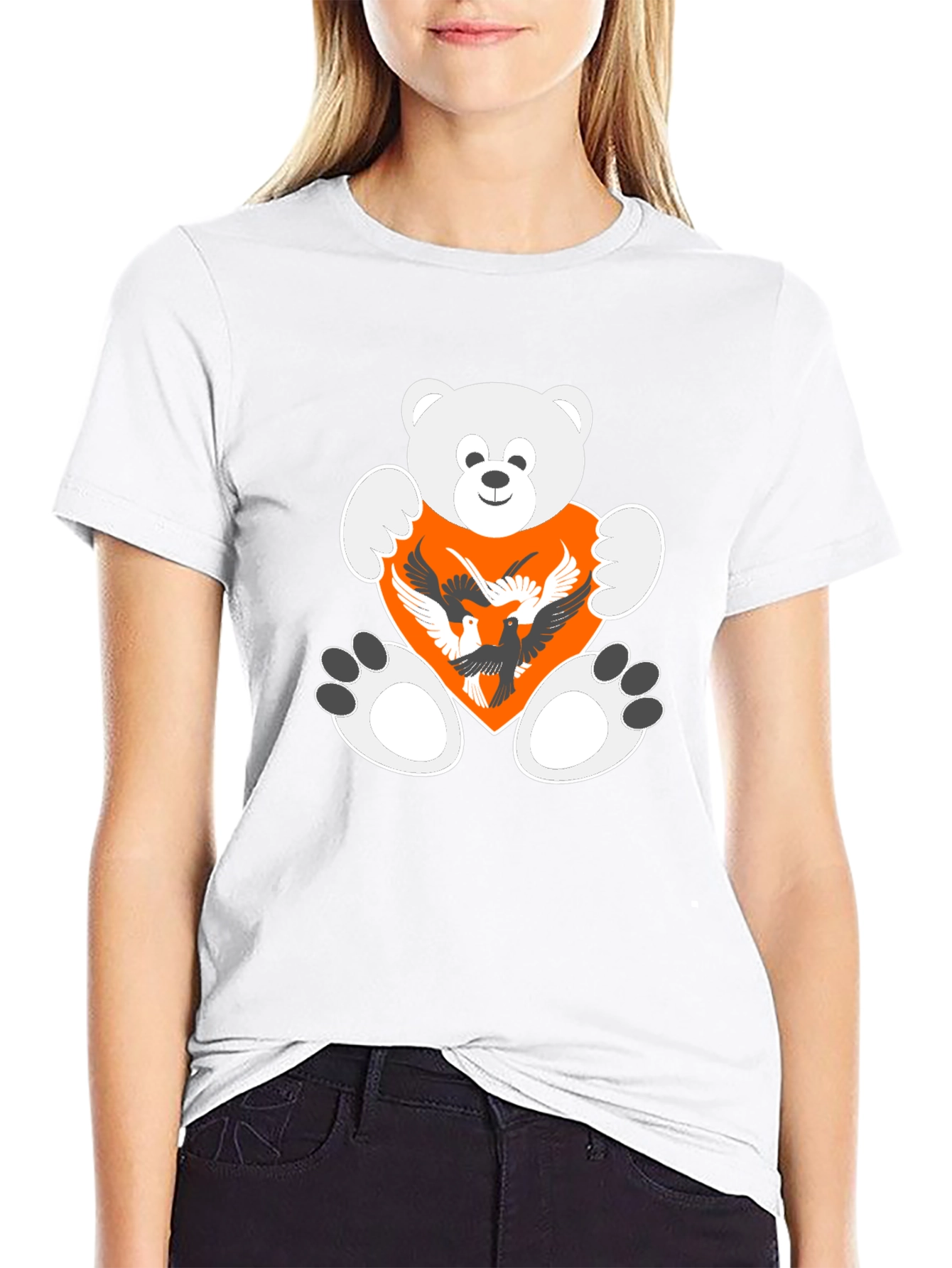 Teddy Bear Heart Birds Graphic Tee
