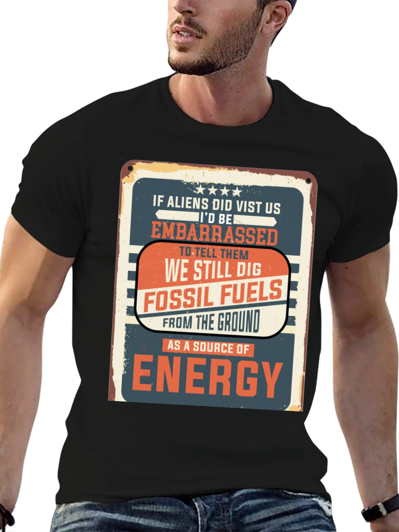 Embarrassed Alien Fossil Fuels Graphic T-Shirt