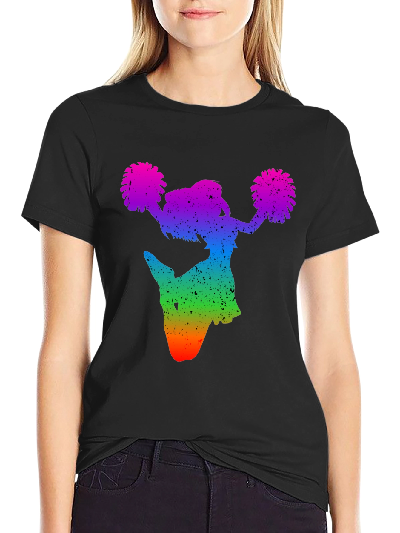 Rainbow Cheerleader Silhouette Graphic T-Shirt