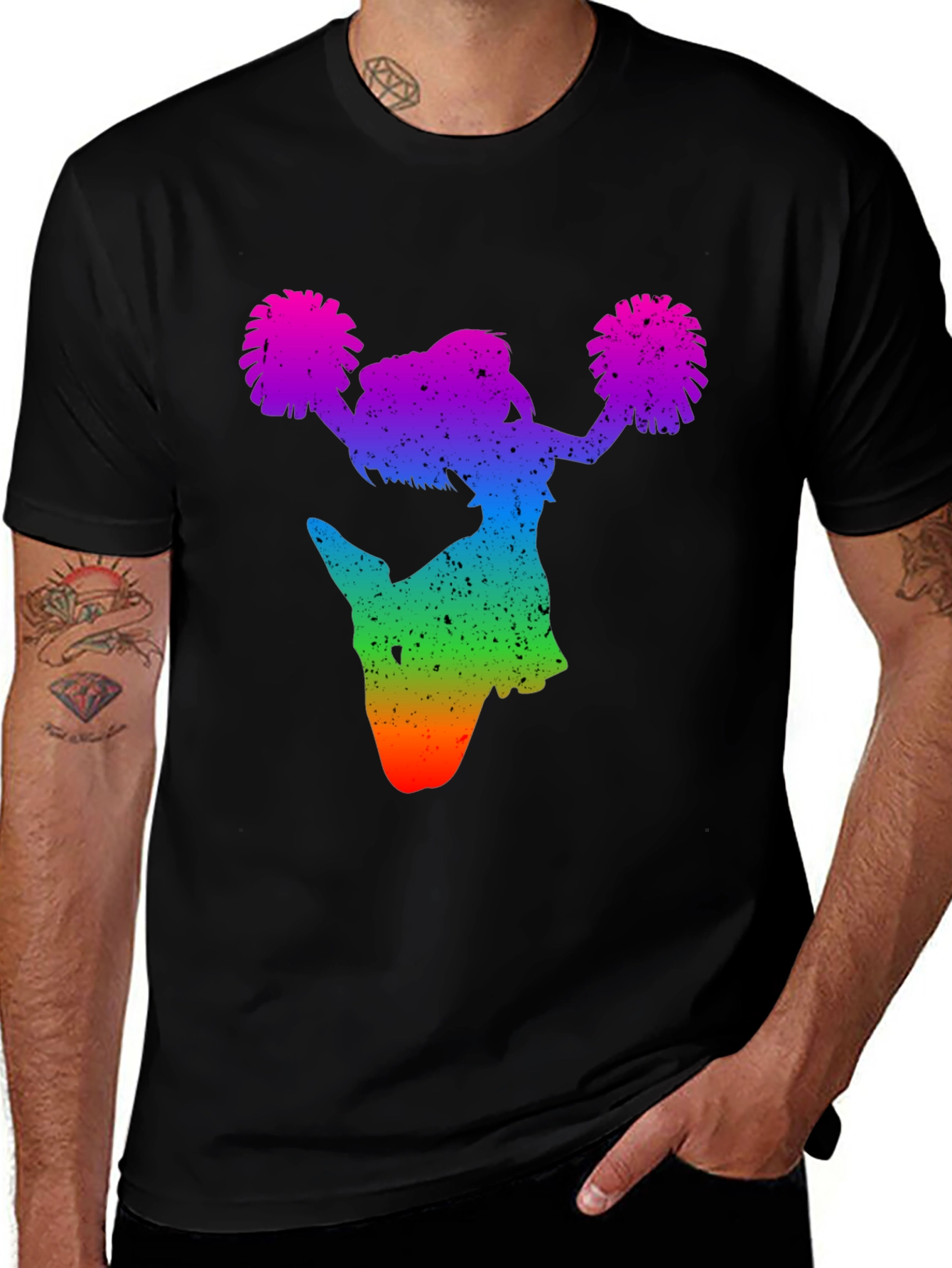 Rainbow Cheerleader Silhouette Graphic T-Shirt