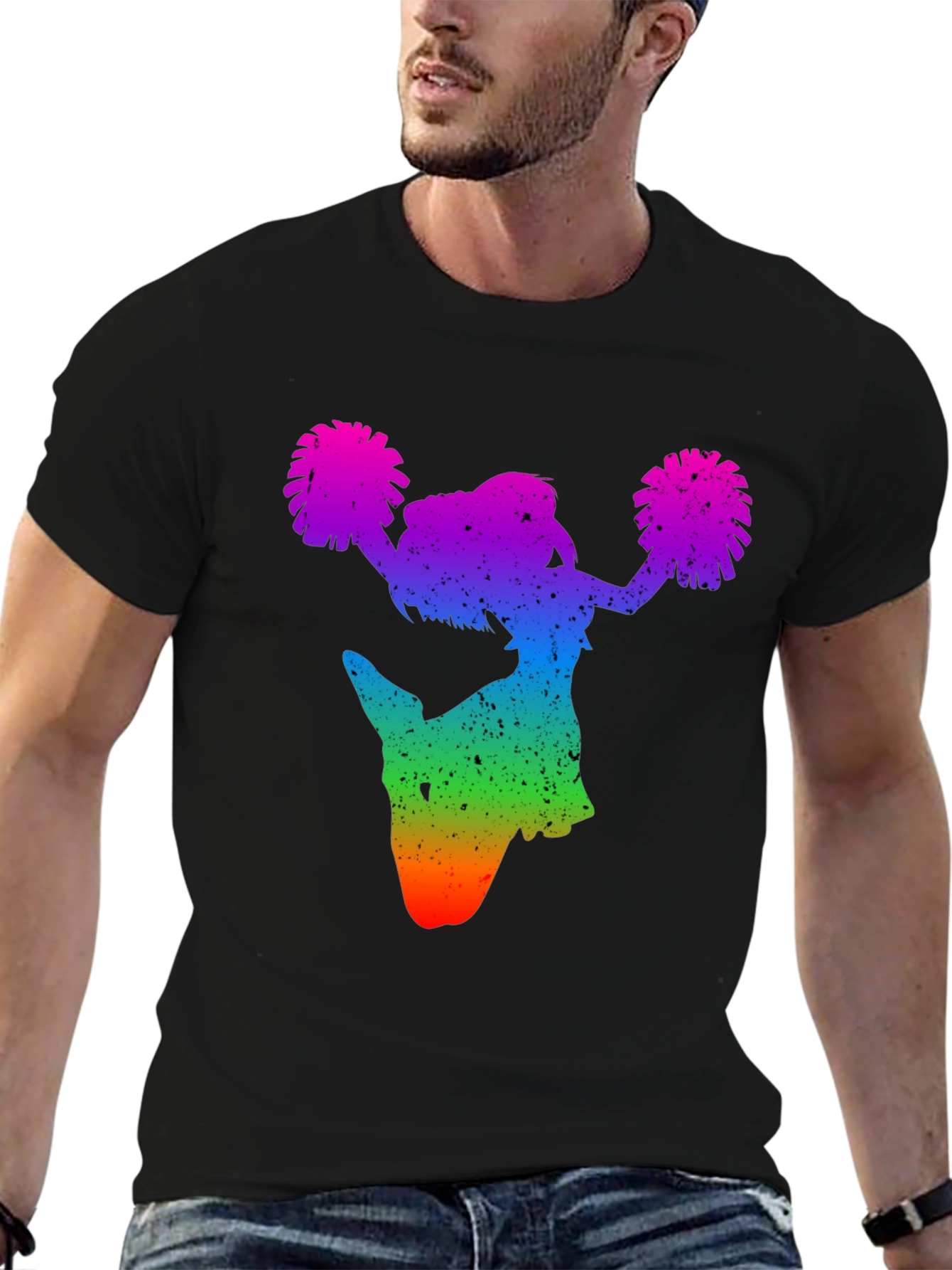 Rainbow Cheerleader Silhouette Graphic T-Shirt