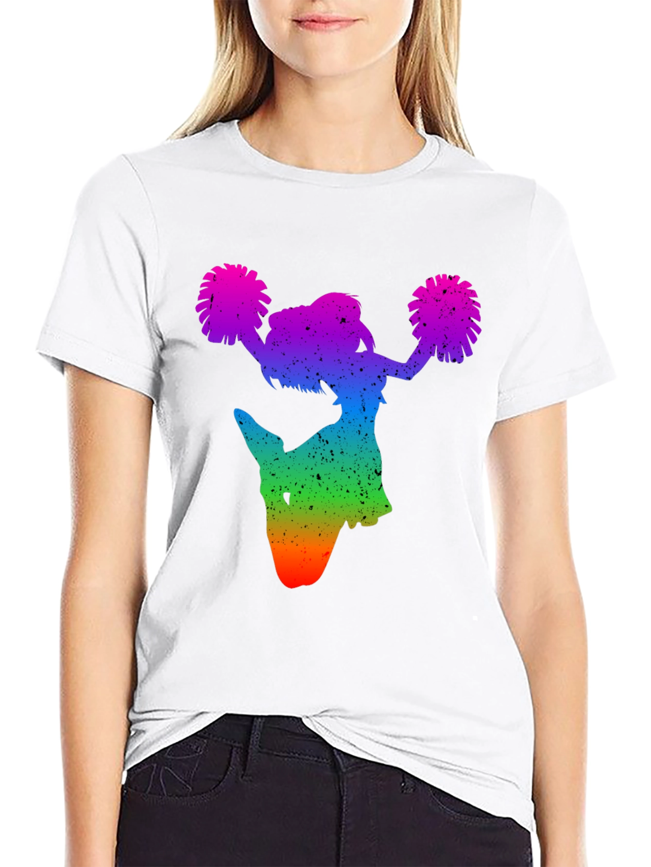 Rainbow Cheerleader Silhouette Graphic T-Shirt