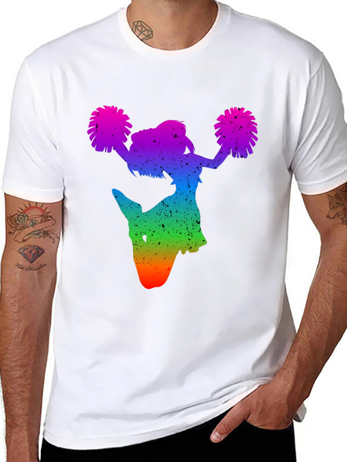 Rainbow Cheerleader Silhouette Graphic T-Shirt