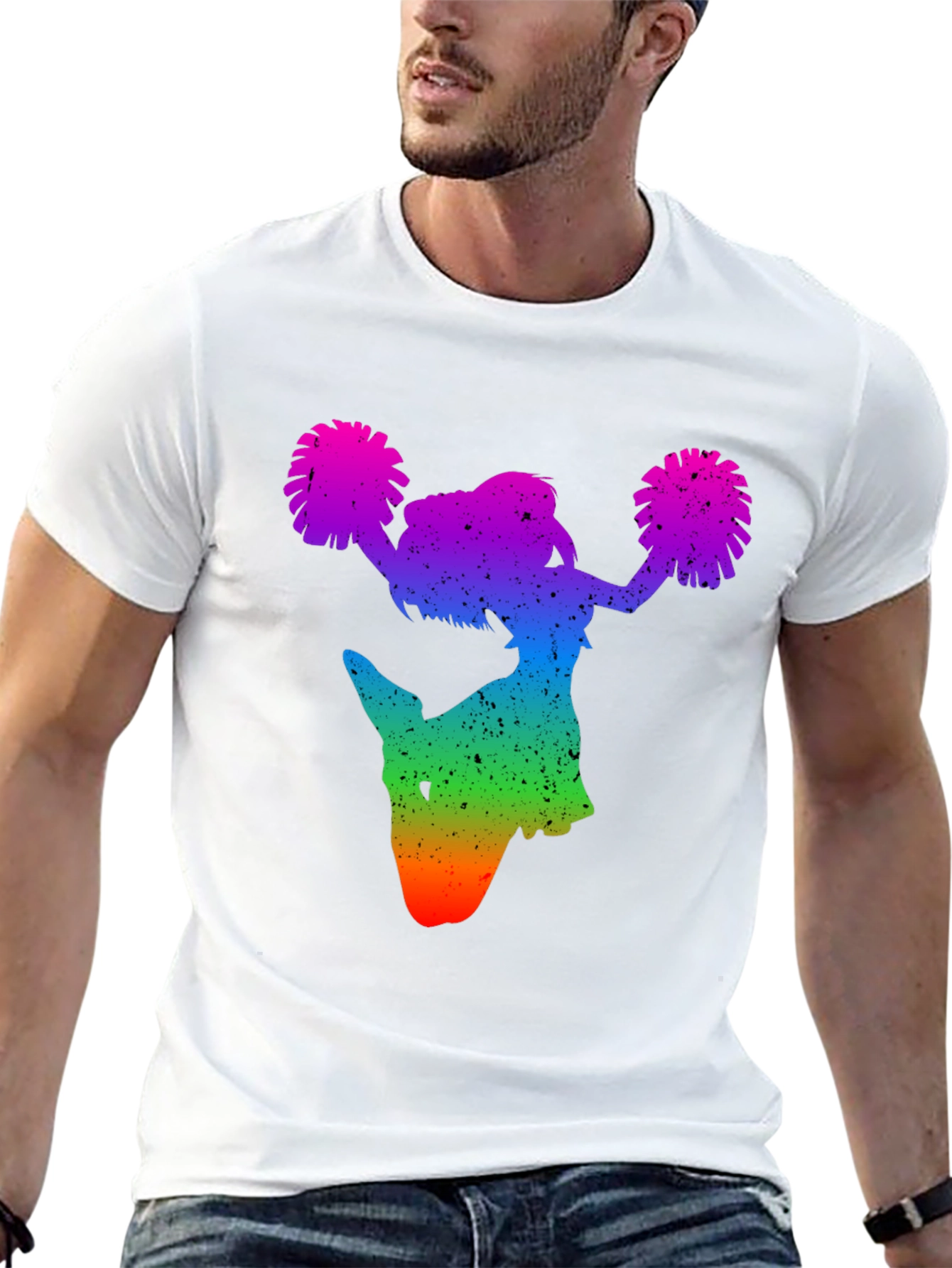Rainbow Cheerleader Silhouette Graphic T-Shirt