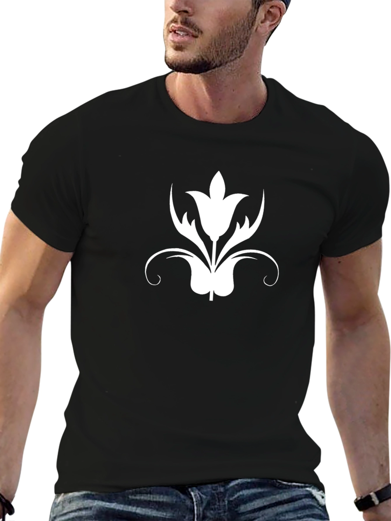 Black Graphic Tee - Floral Print