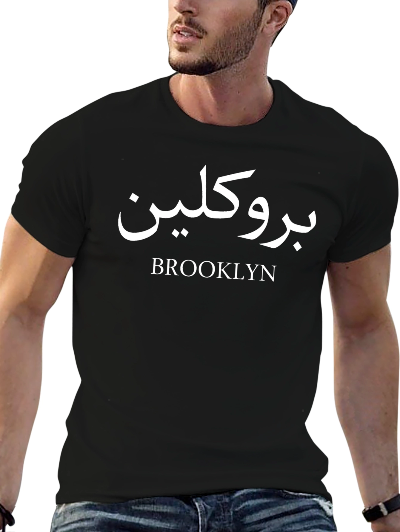 Brooklyn Arabic Text Print Black T-Shirt