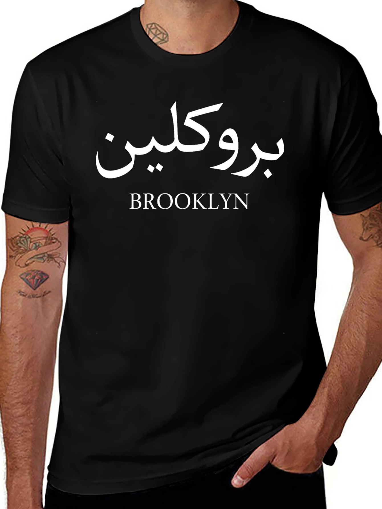 Brooklyn Arabic Text Print Black T-Shirt
