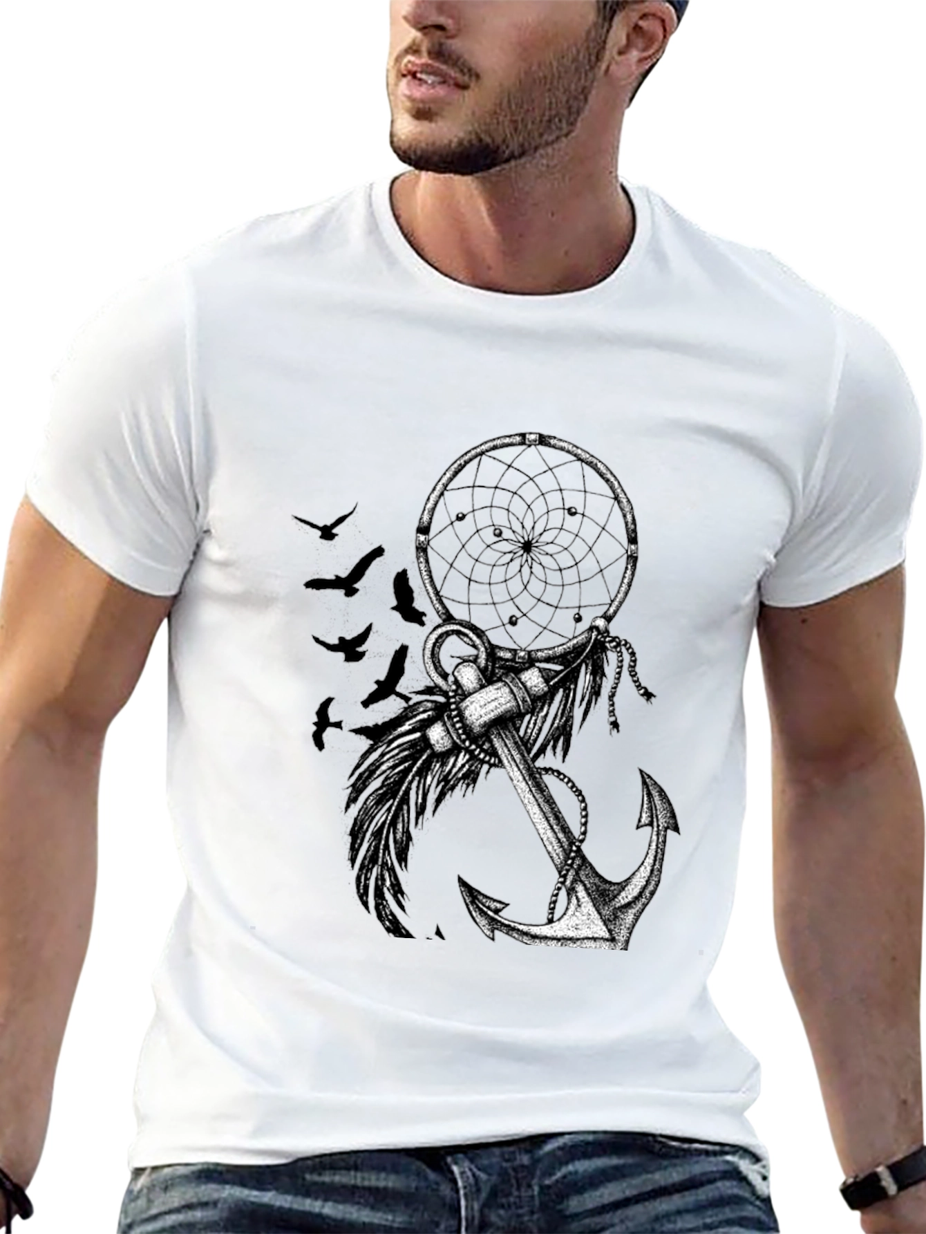 Dreamcatcher & Anchor Graphic Tee - Black