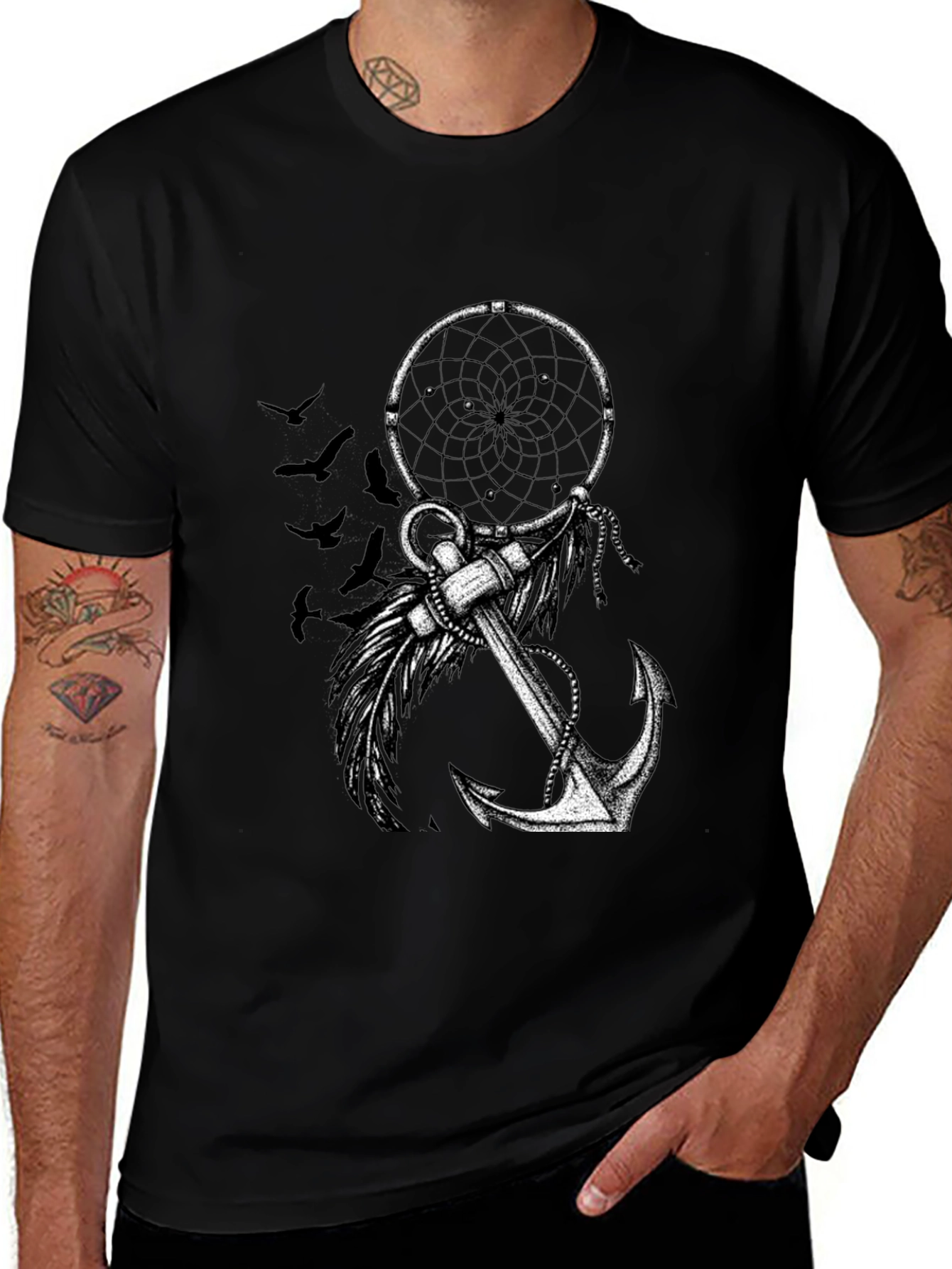 Dreamcatcher & Anchor Graphic Tee - Black