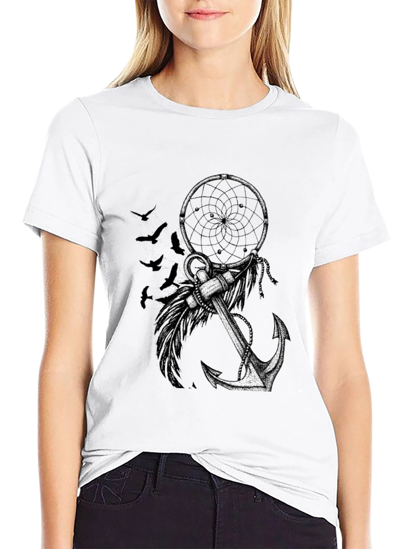 Dreamcatcher & Anchor Graphic Tee - Black