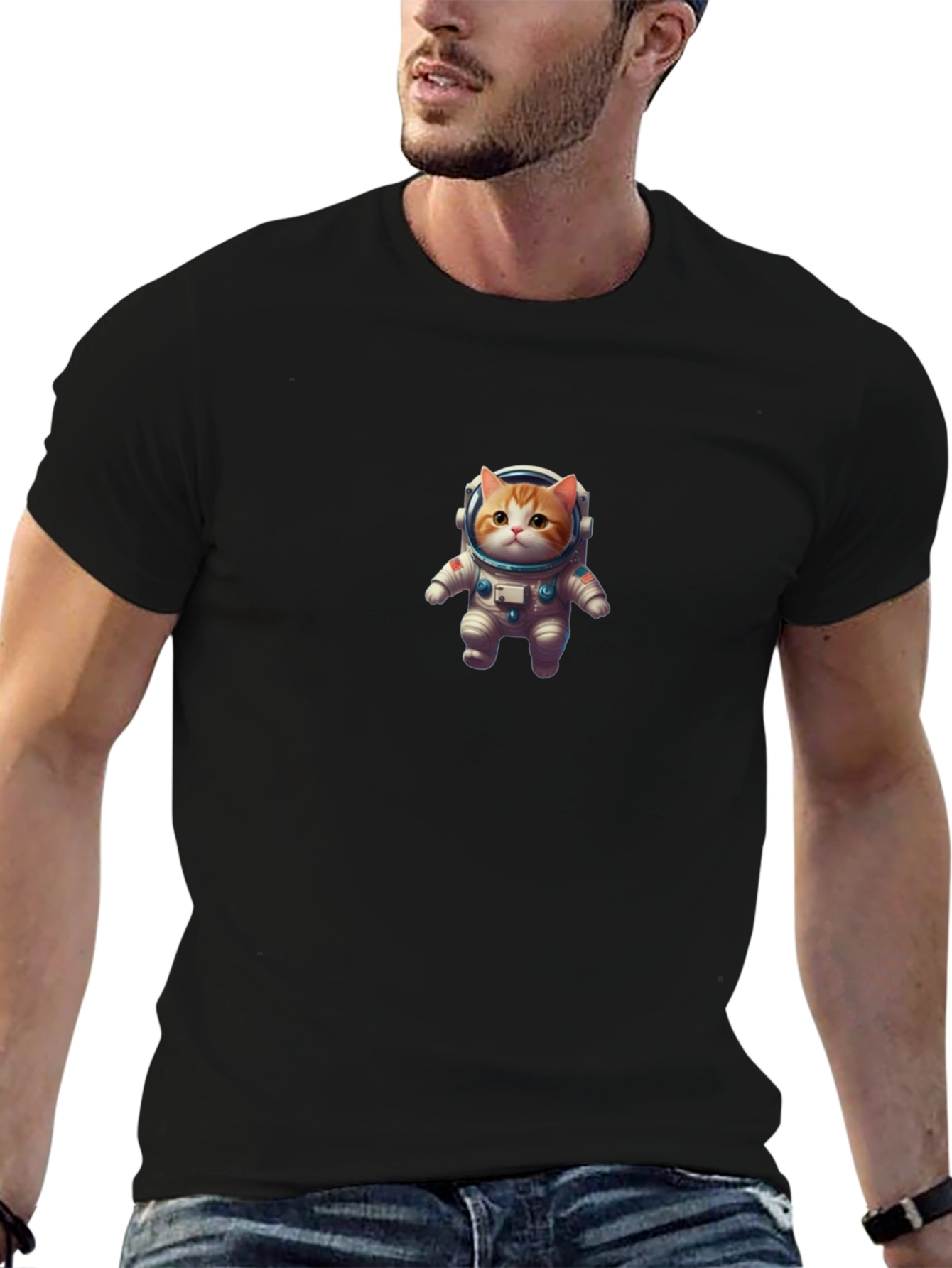 Astronaut Cat Black T-Shirt - Space Kitty Tee