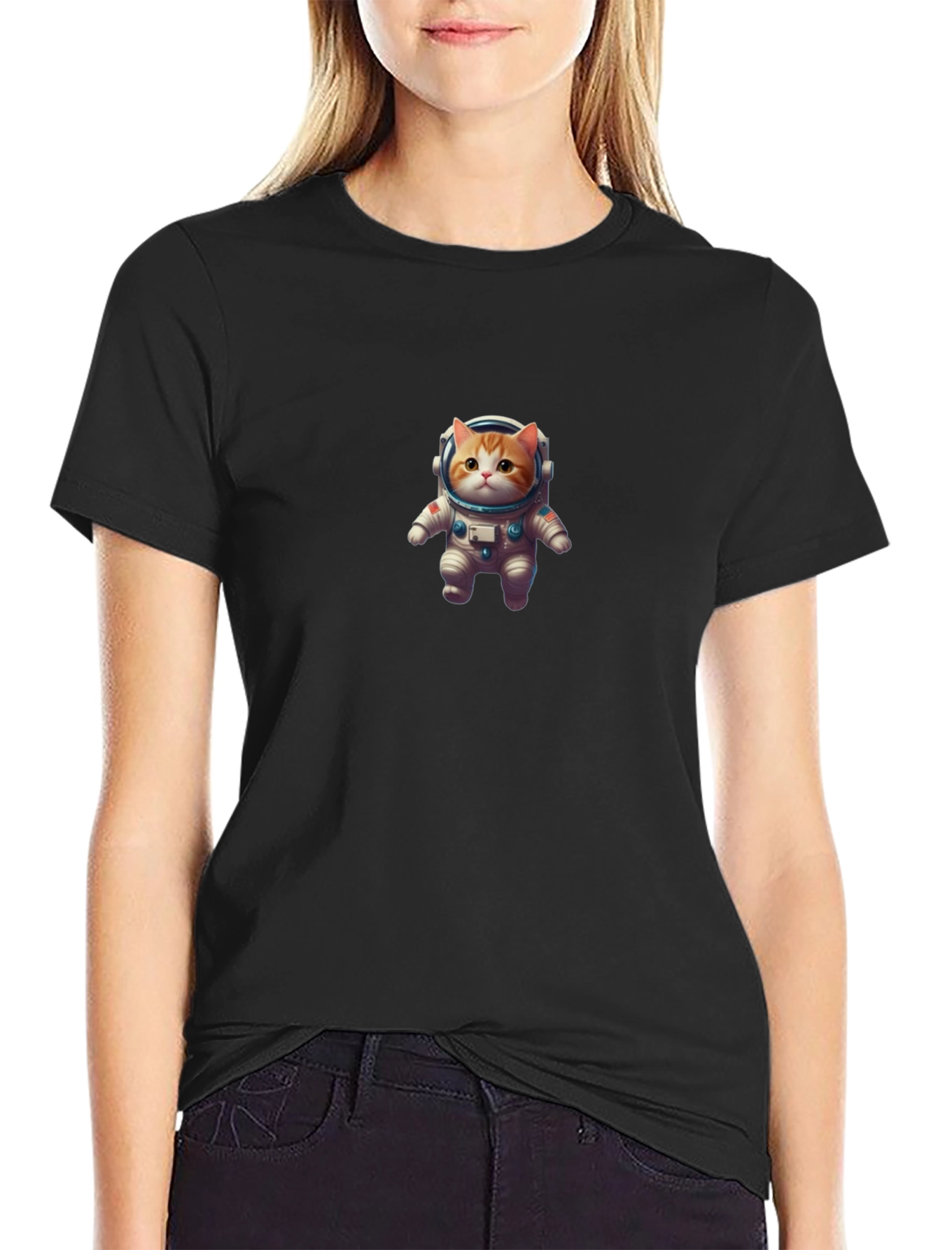Astronaut Cat Black T-Shirt - Space Kitty Tee