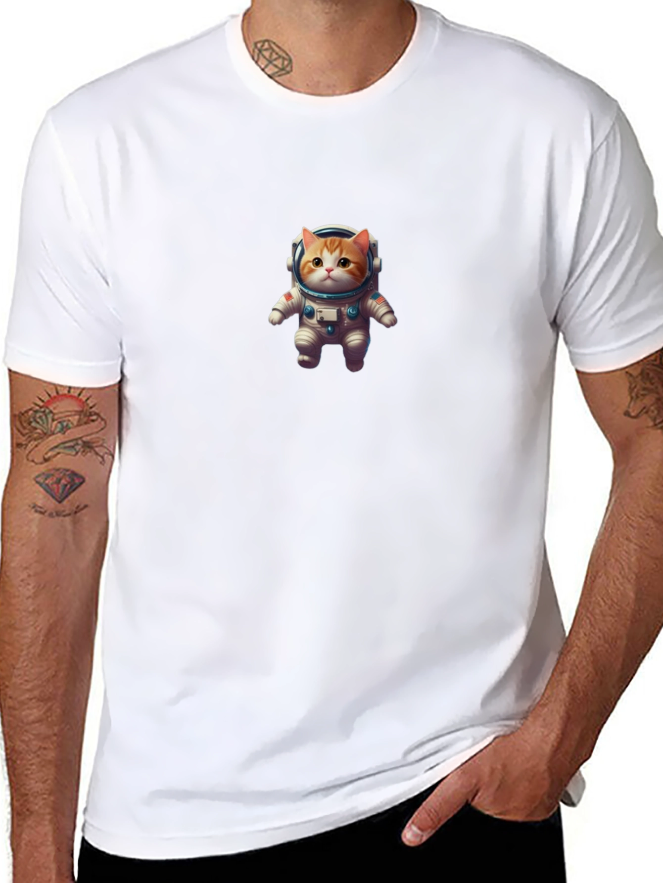 Astronaut Cat Black T-Shirt - Space Kitty Tee