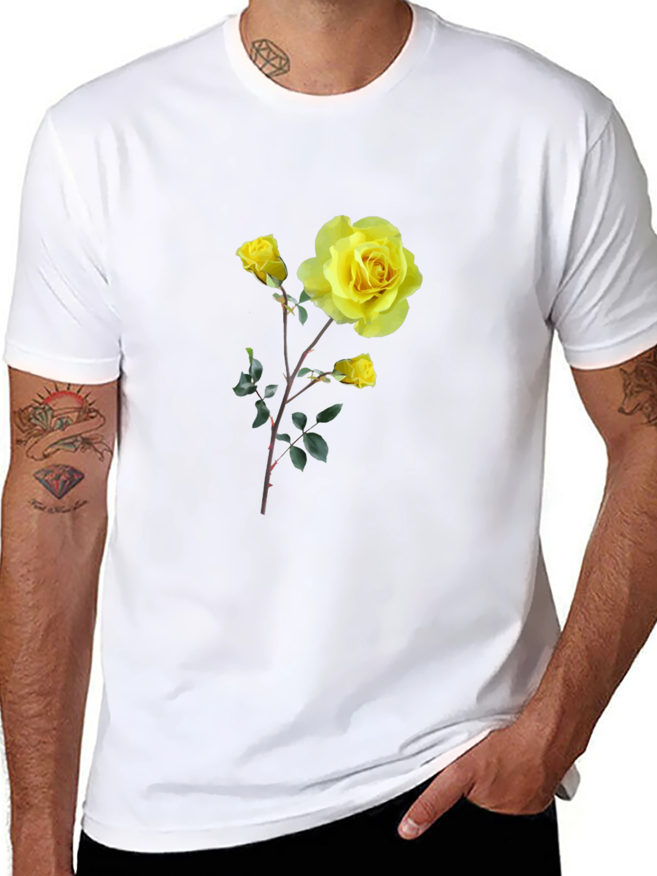 Yellow Rose Graphic Tee - Black