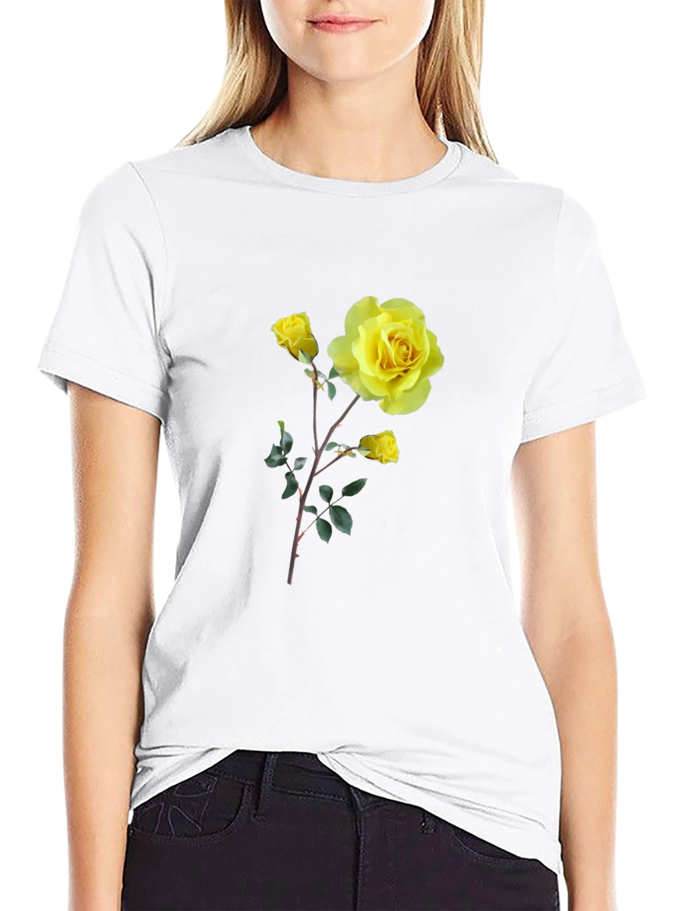 Yellow Rose Graphic Tee - Black