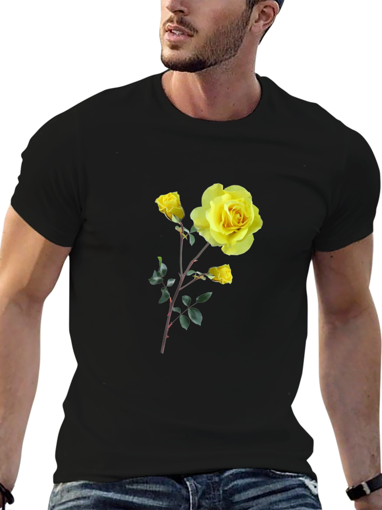 Yellow Rose Graphic Tee - Black