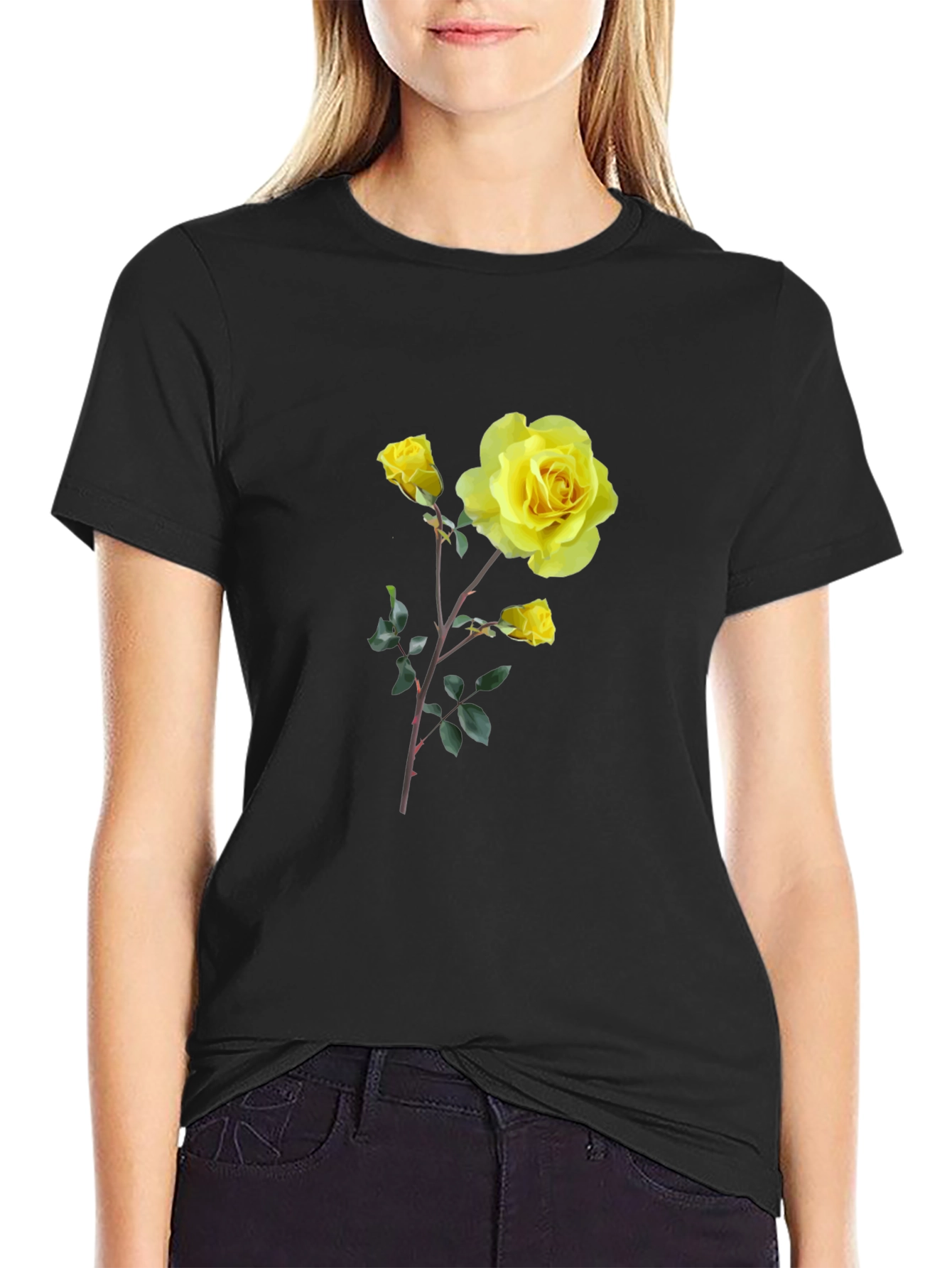 Yellow Rose Graphic Tee - Black