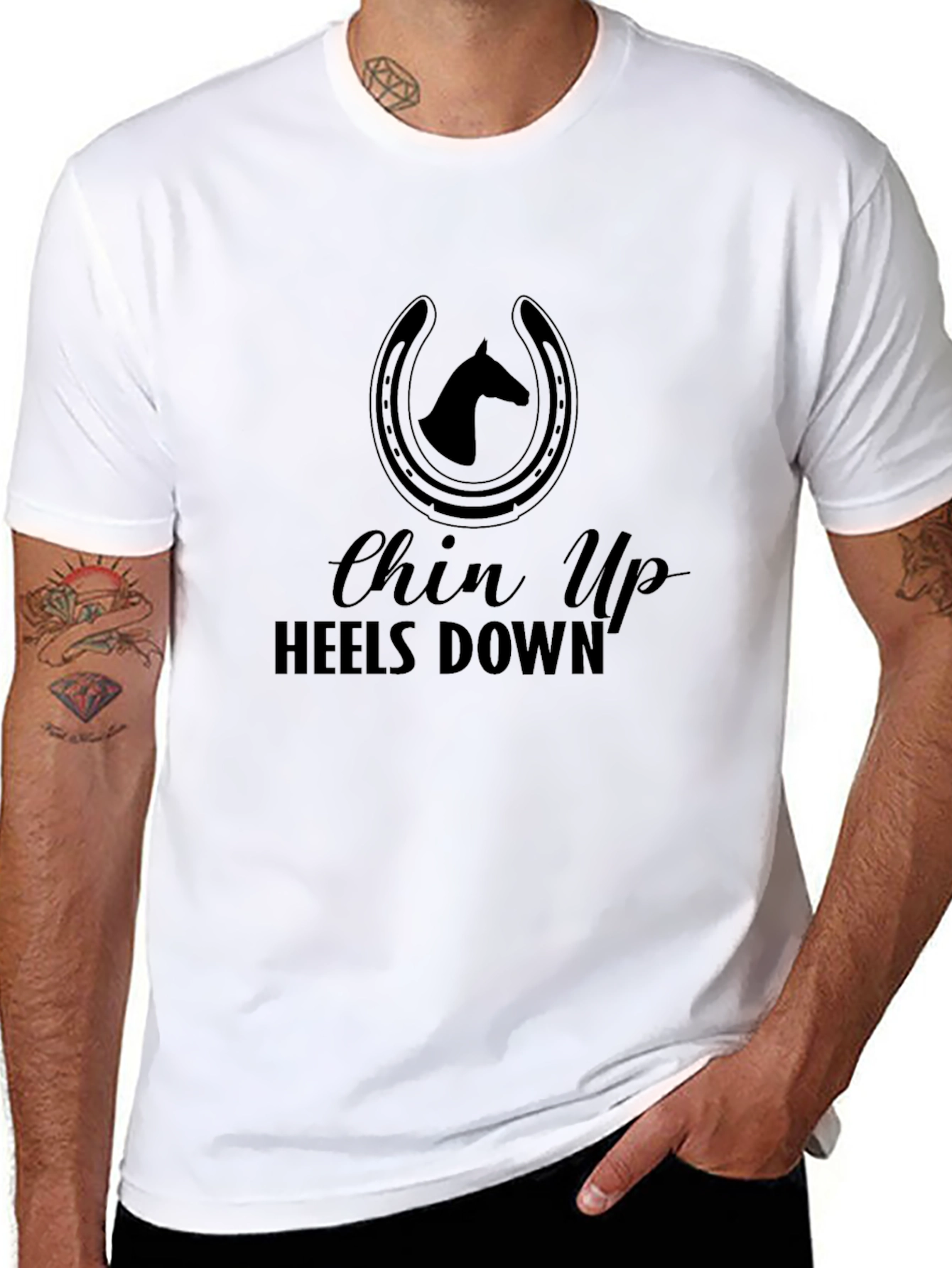 Chin Up Heels Down Black Graphic Tee
