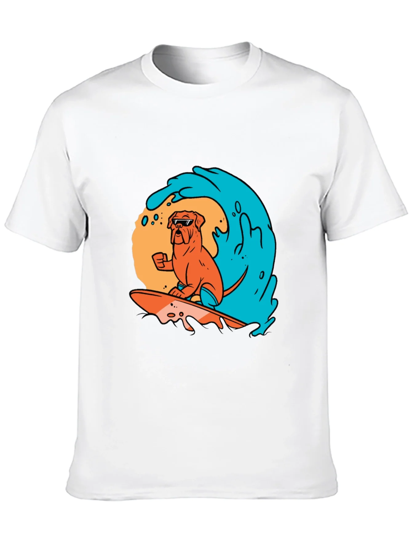 Surfing Dog Graphic Tee - Black Cotton T-Shirt